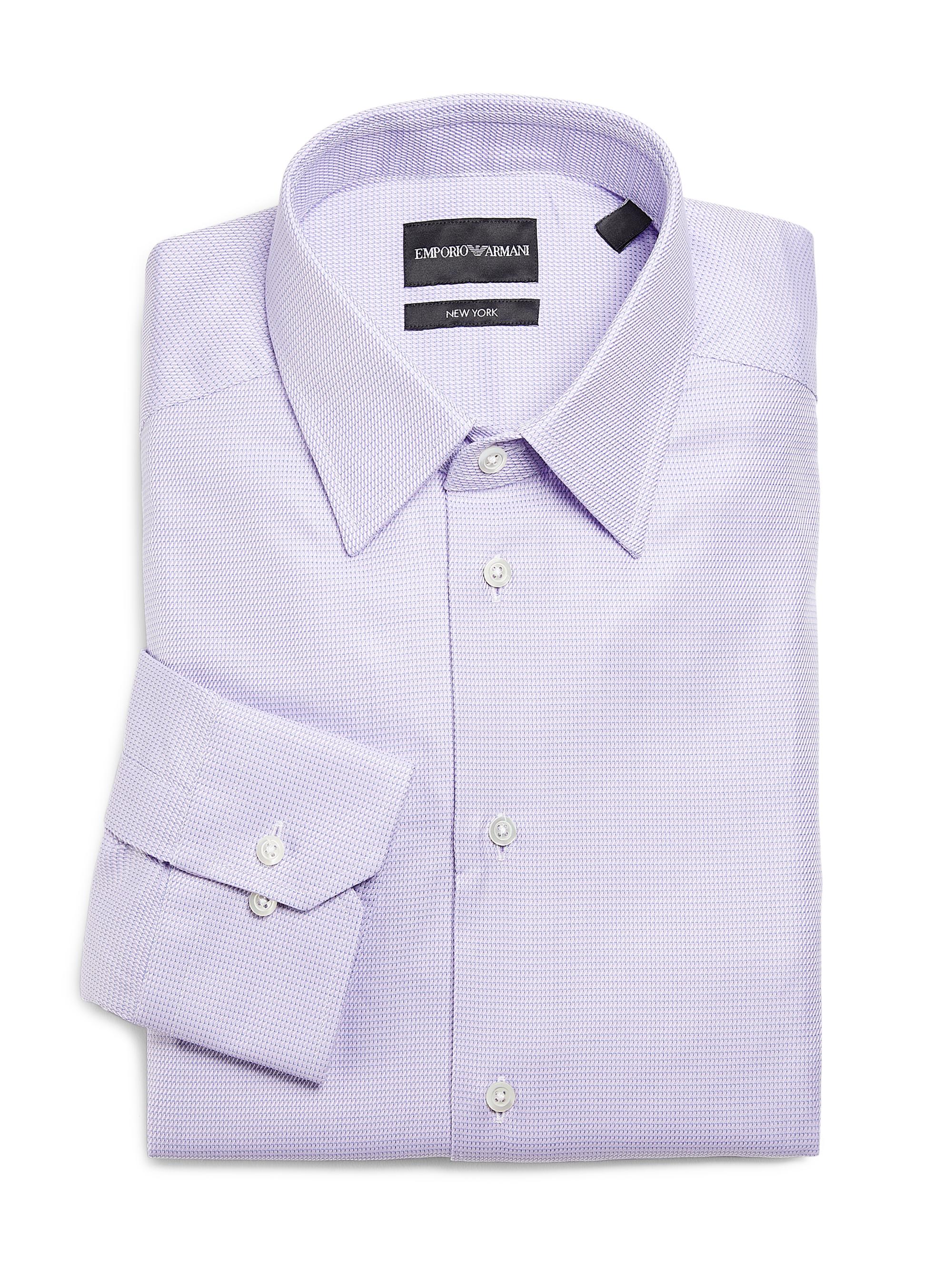 Emporio Armani Men's Micro Geometric-Print Cotton Shirt - Purple