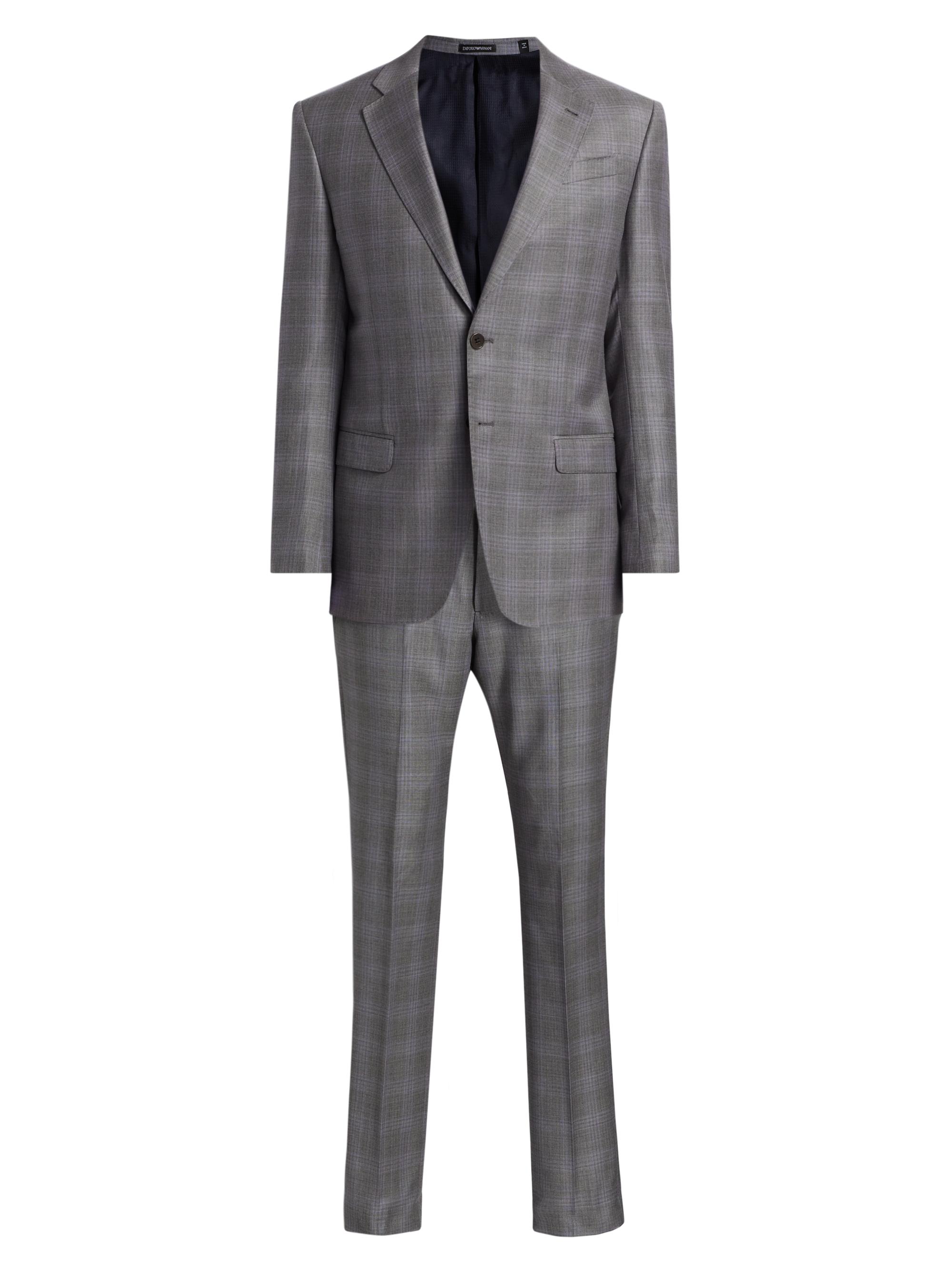 Emporio Armani Men's Plaid Virgin Wool Single-Breasted Suit - Grey