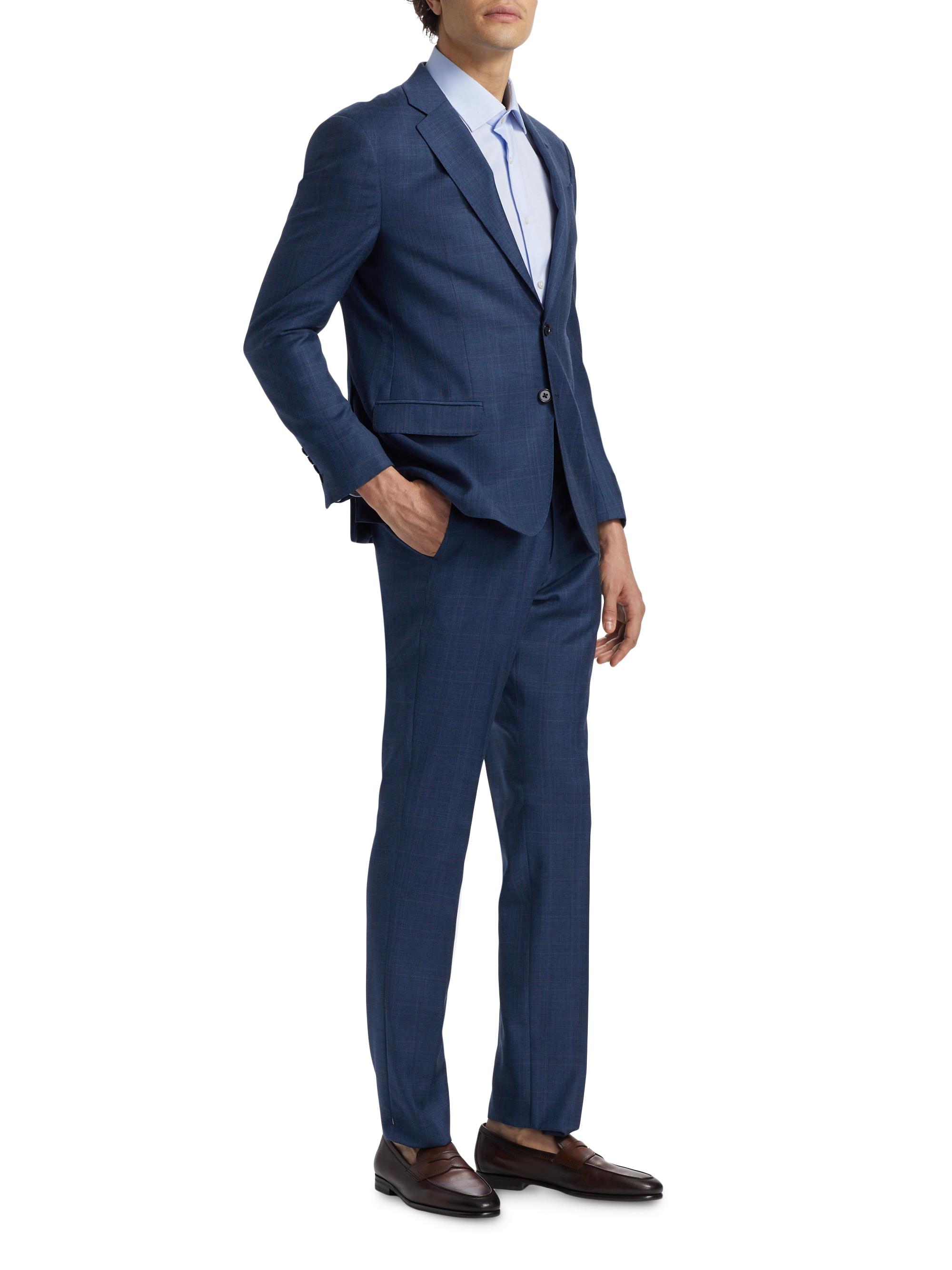 Emporio Armani Men's Glen Check Virgin Wool Single-Breasted Suit - Dark Blue | Thumbnail 4