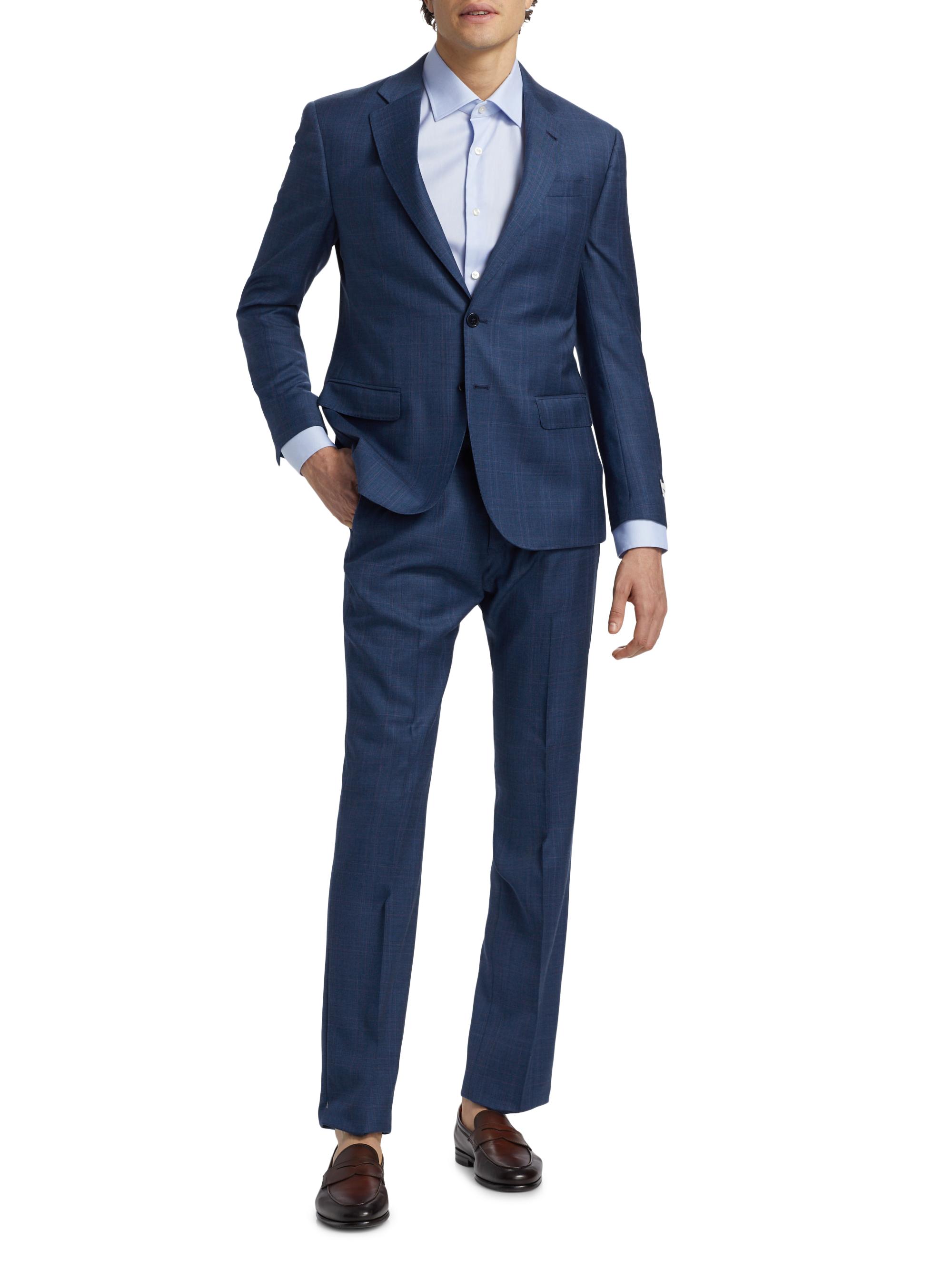 Emporio Armani Glen Check Virgin Wool Single-Breasted Suit | Saks