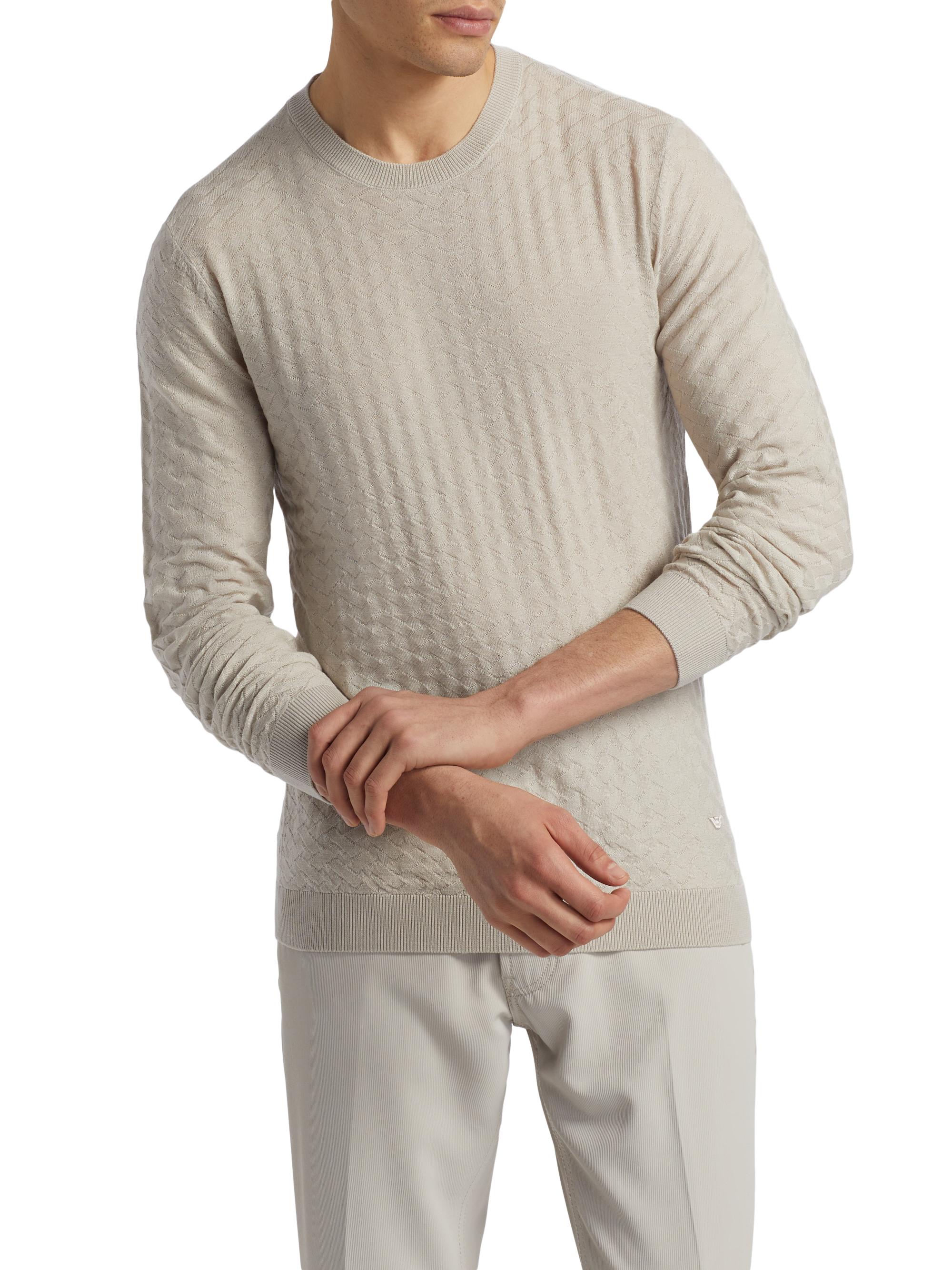 Emporio Armani Men's Tonal Basket-Weave Virgin Wool Sweater - Tan | Thumbnail 3