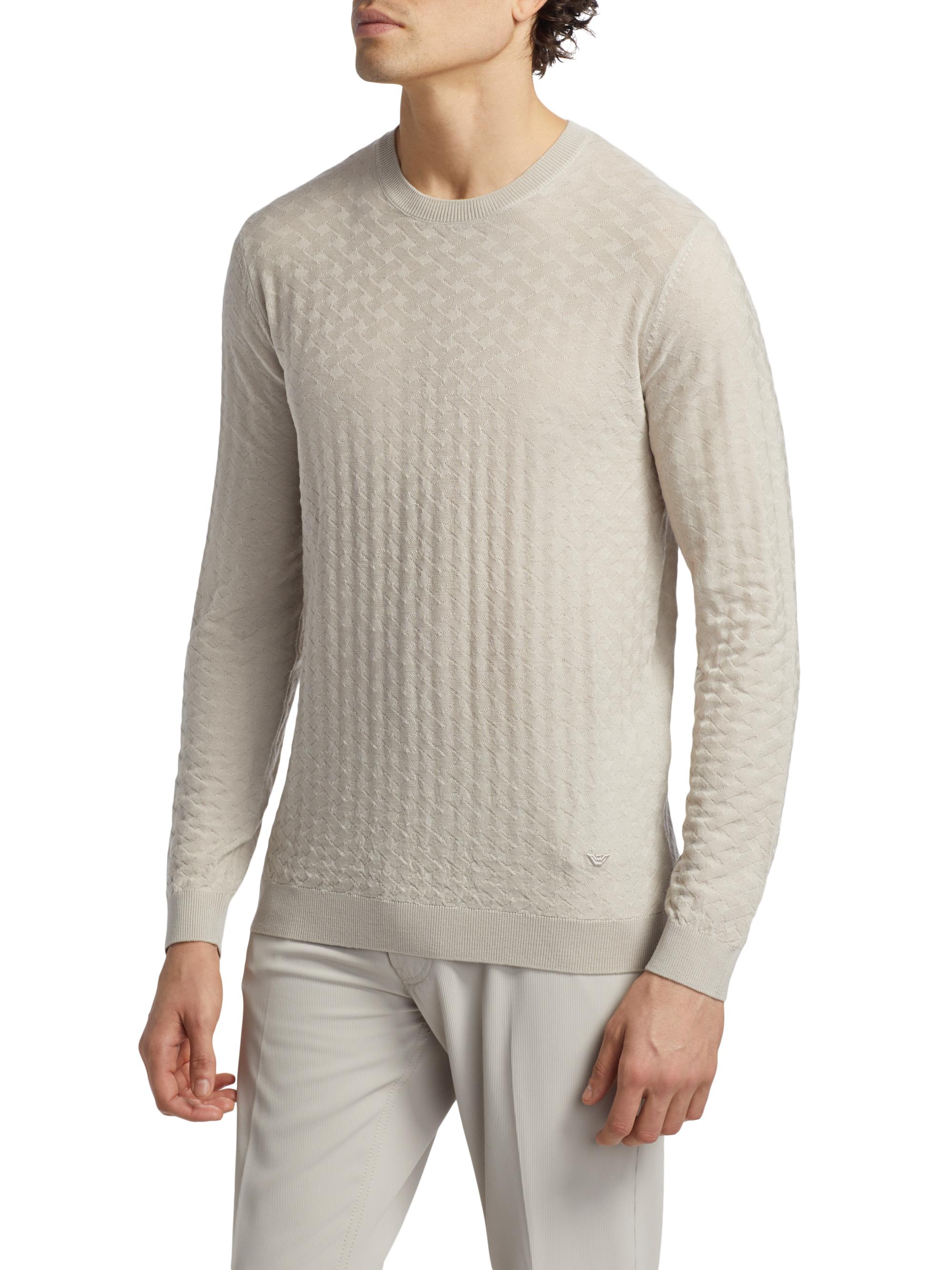 Emporio Armani Men's Tonal Basket-Weave Virgin Wool Sweater - Tan | Thumbnail 4