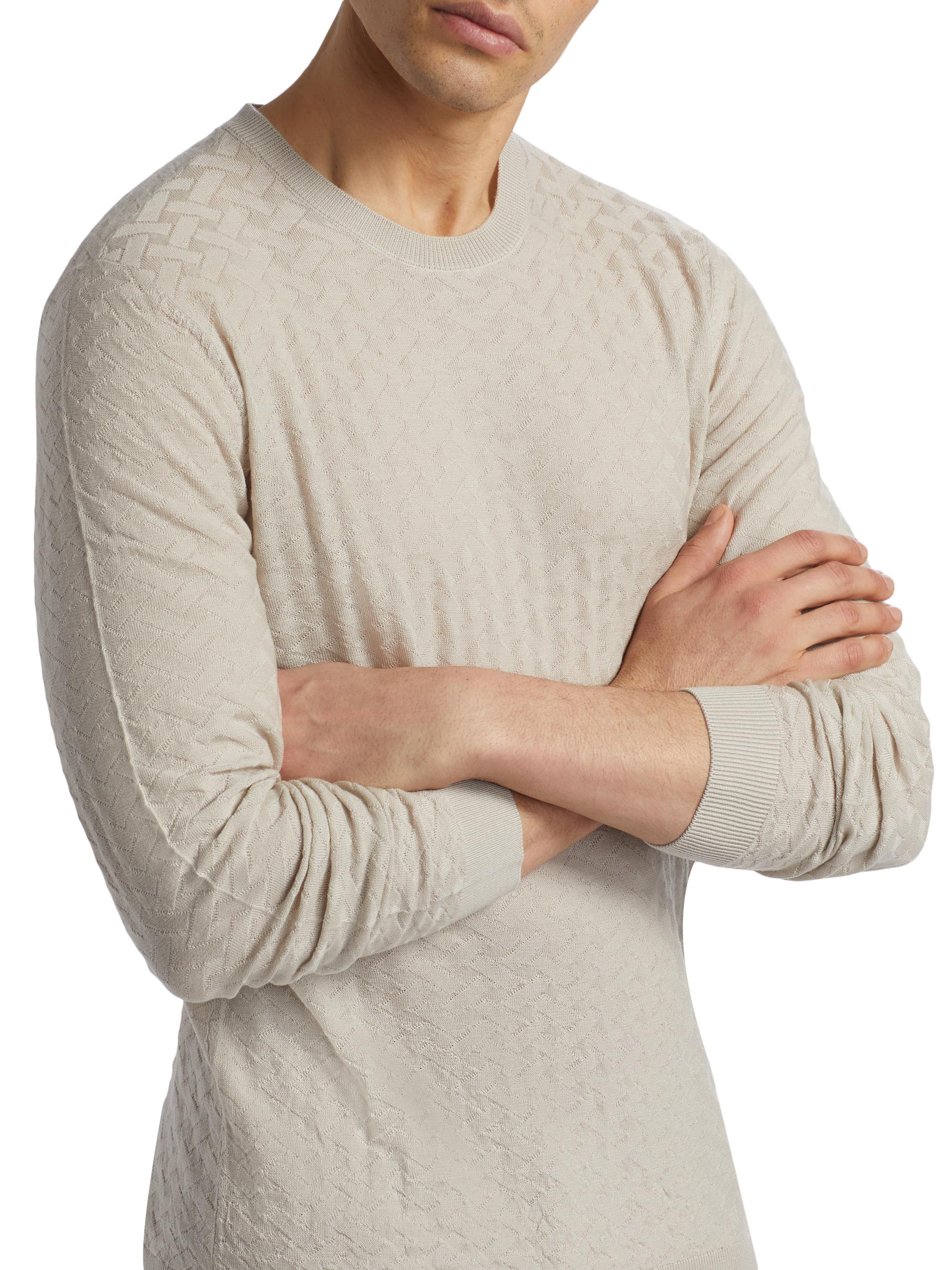 Emporio Armani Men's Tonal Basket-Weave Virgin Wool Sweater - Tan | Thumbnail 6