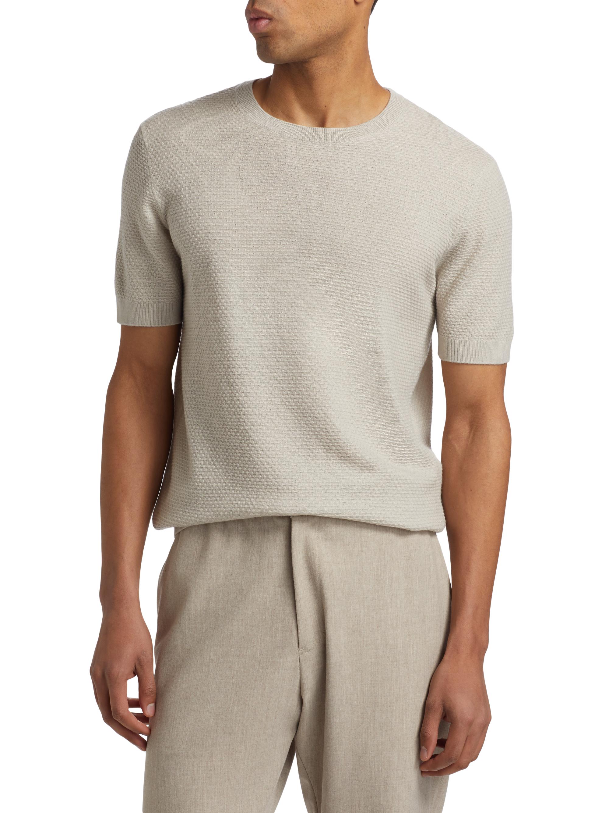 Emporio Armani Men's Tonal Textured Short-Sleeve Sweater - Tan | Thumbnail 3