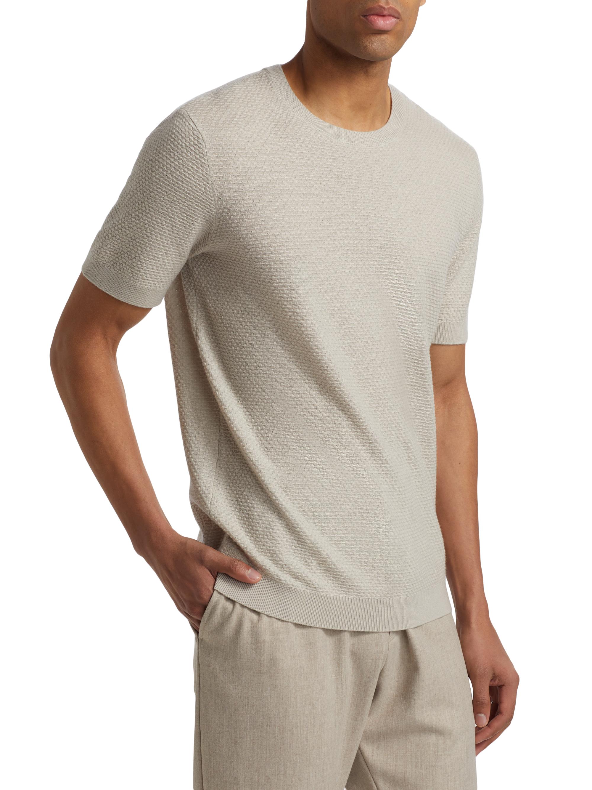 Emporio Armani Men's Tonal Textured Short-Sleeve Sweater - Tan | Thumbnail 4