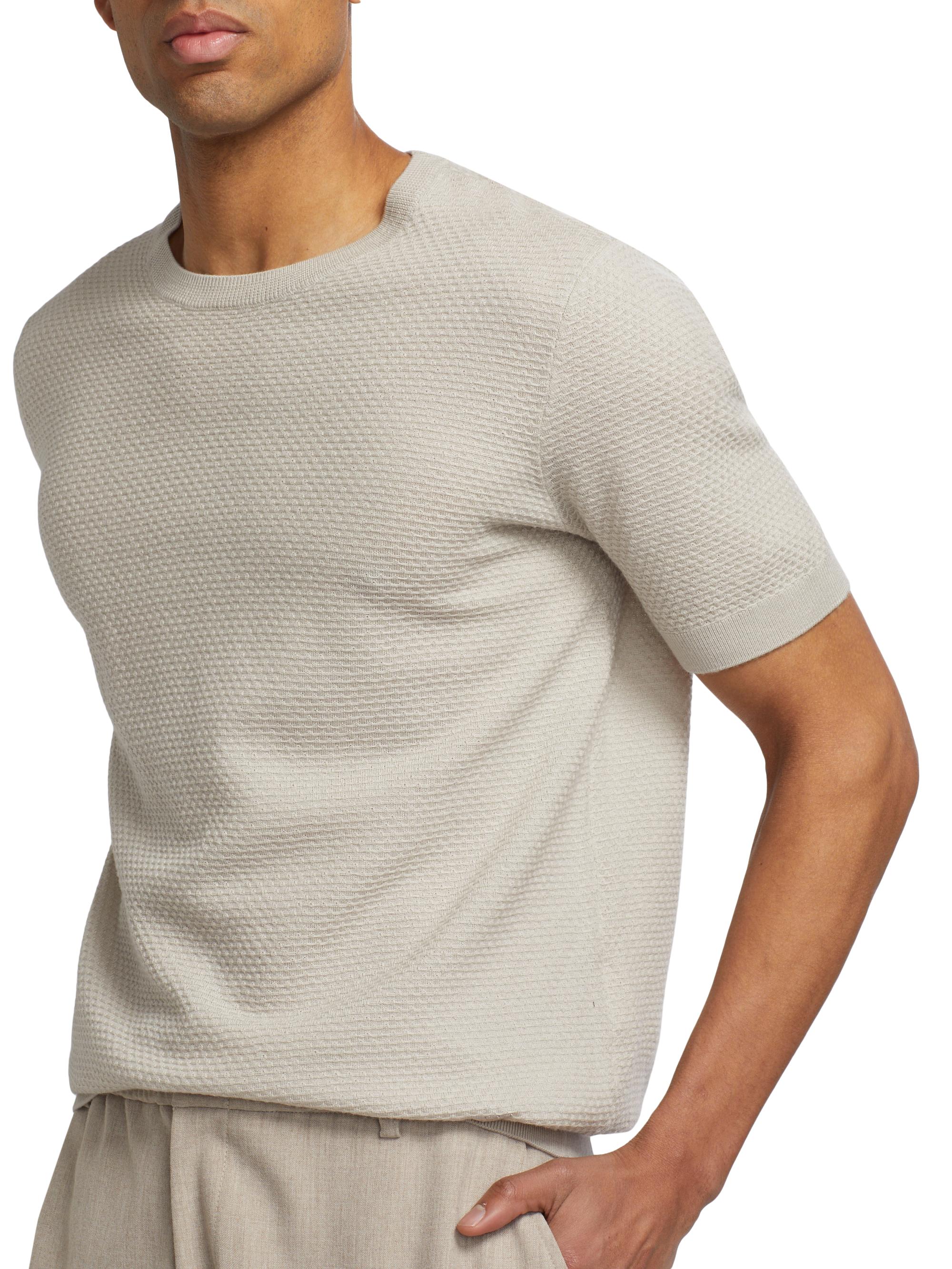 Emporio Armani Men's Tonal Textured Short-Sleeve Sweater - Tan | Thumbnail 6