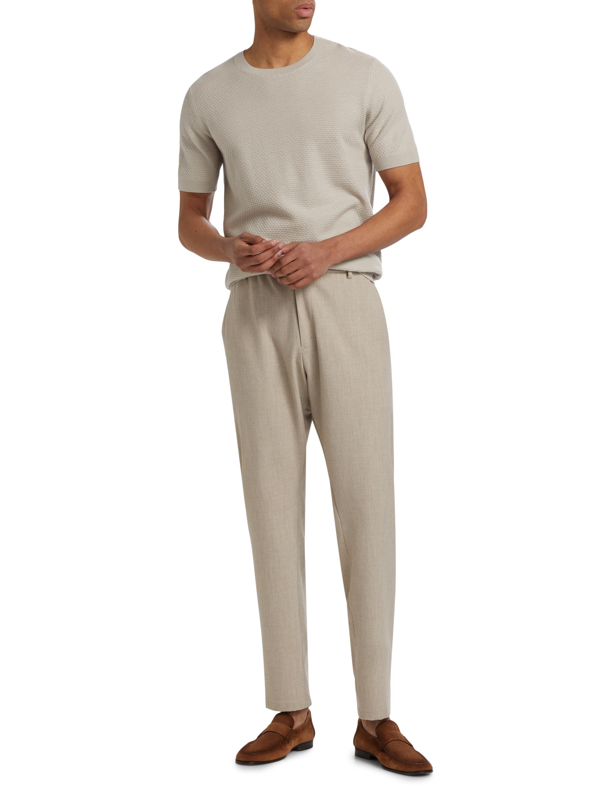 Emporio Armani Men's Tonal Textured Short-Sleeve Sweater - Tan | Thumbnail 2