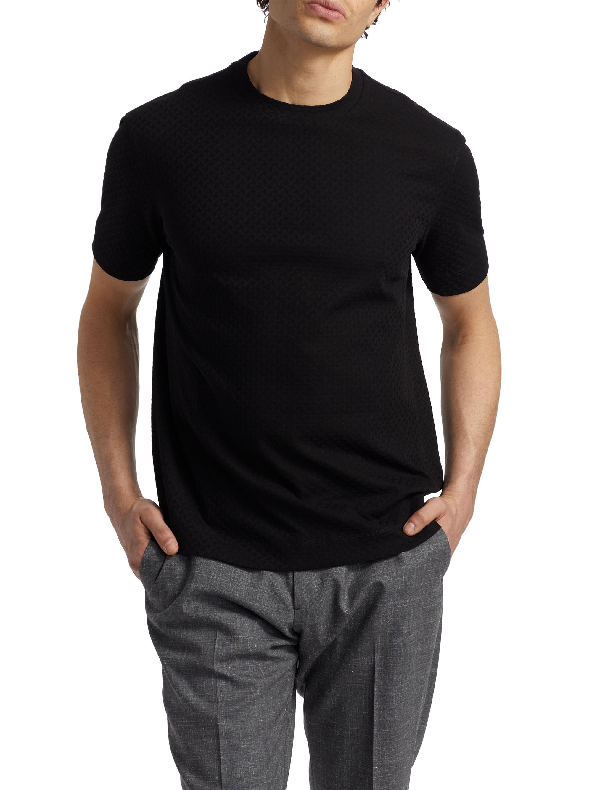 Emporio Armani Men's Basket-Weave Cotton T-Shirt - Black | Thumbnail 3