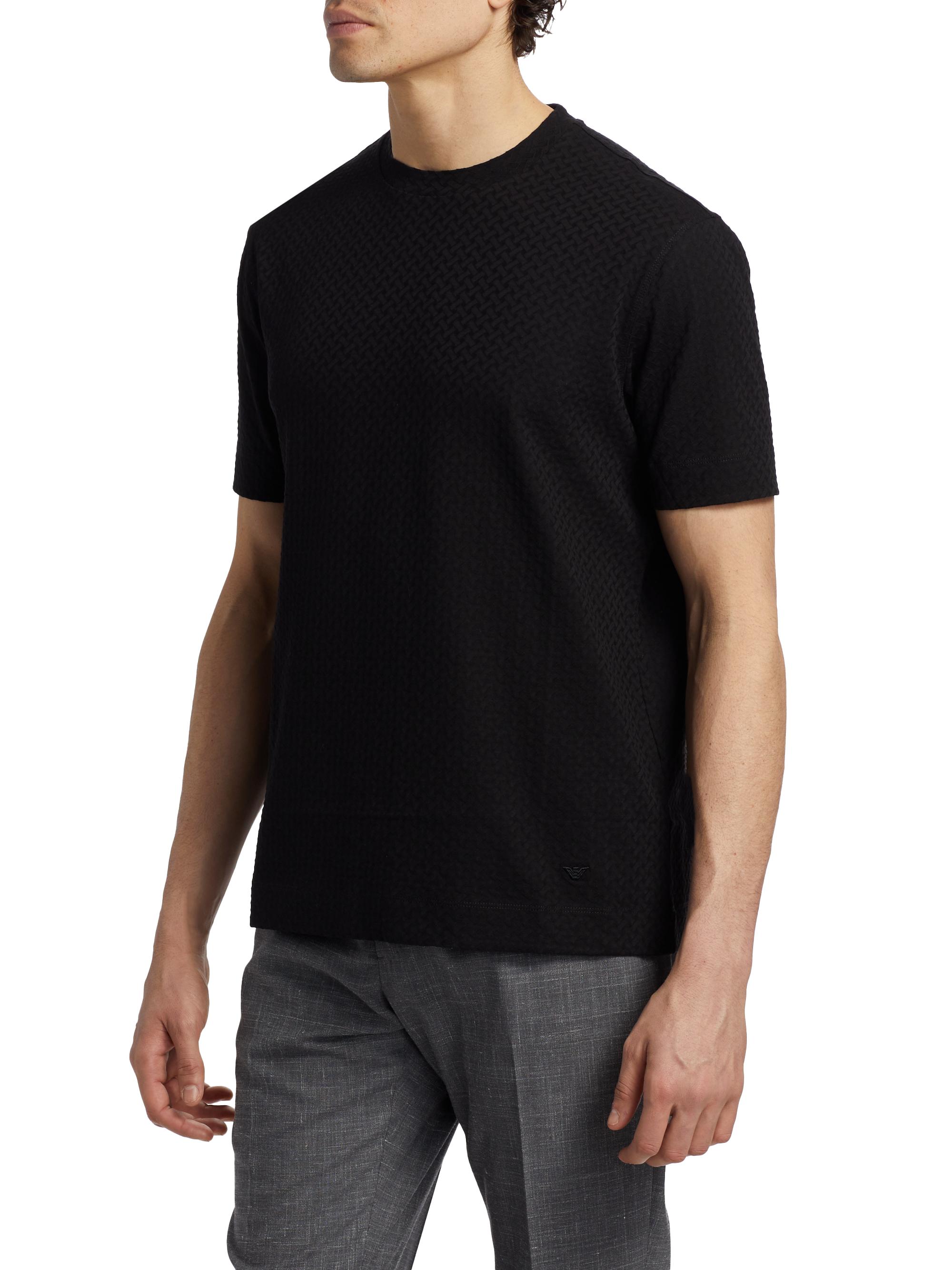 Emporio Armani Men's Basket-Weave Cotton T-Shirt - Black | Thumbnail 4