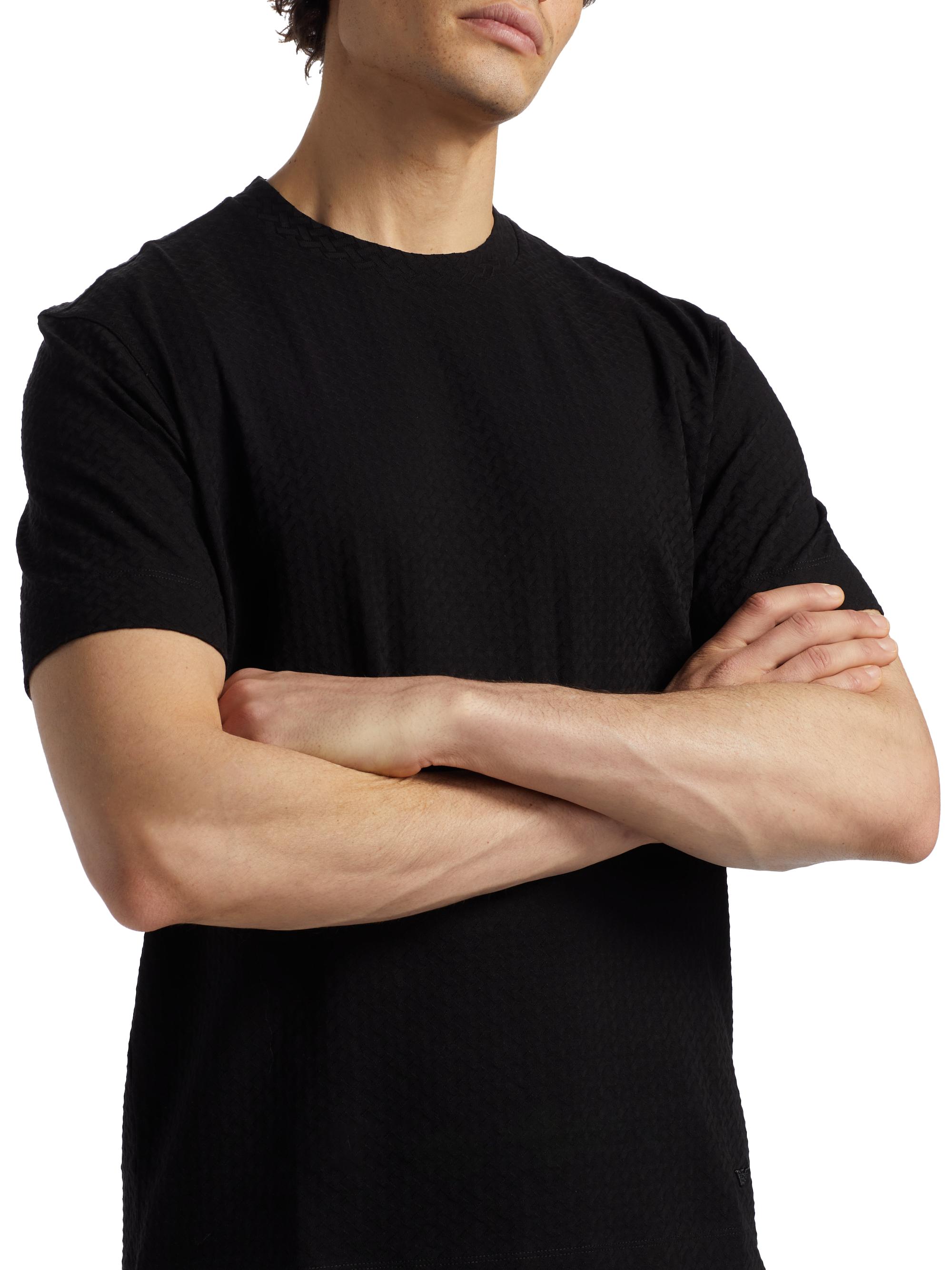 Emporio Armani Men's Basket-Weave Cotton T-Shirt - Black | Thumbnail 6