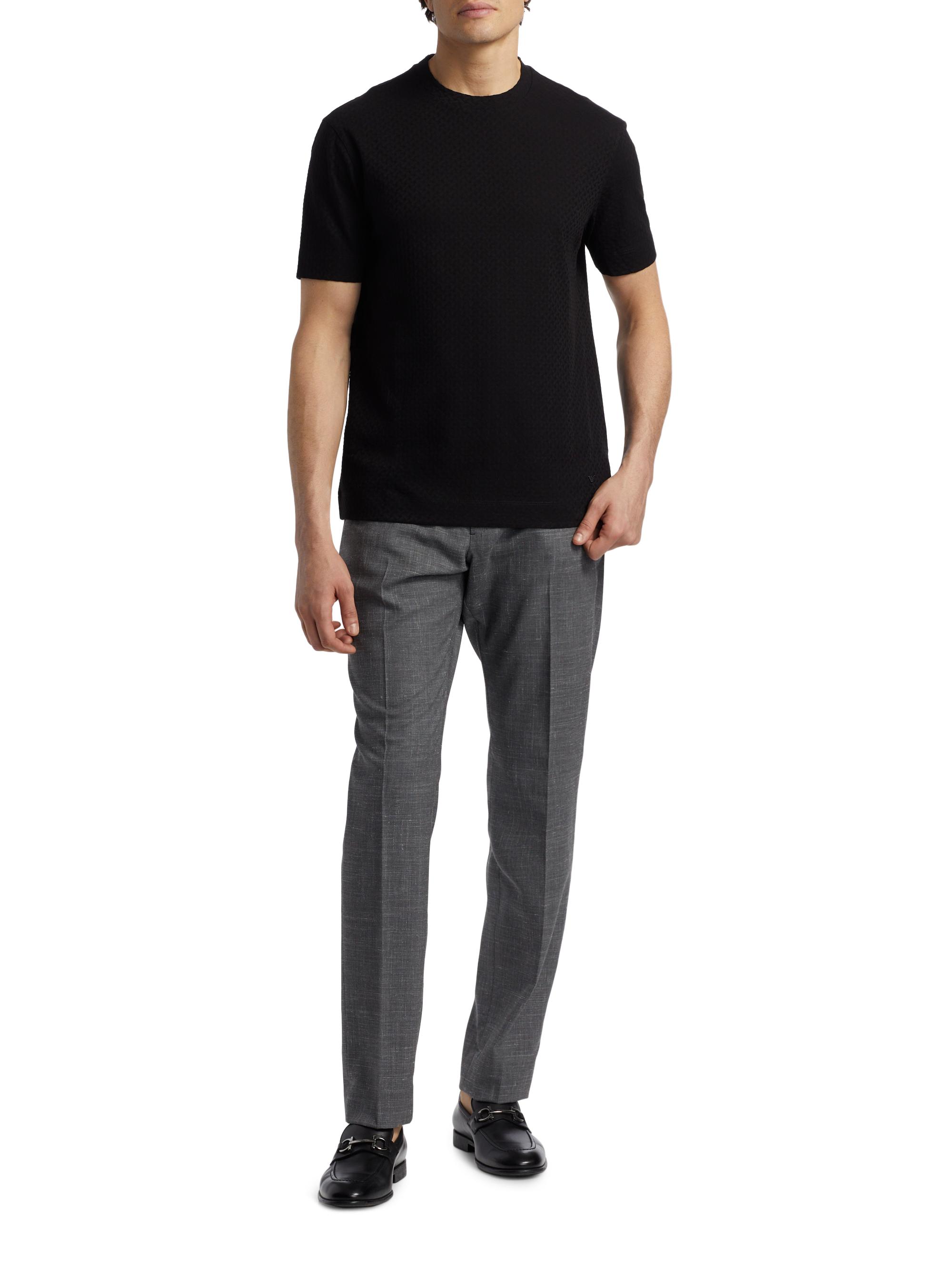 Emporio Armani Men's Basket-Weave Cotton T-Shirt - Black | Thumbnail 2