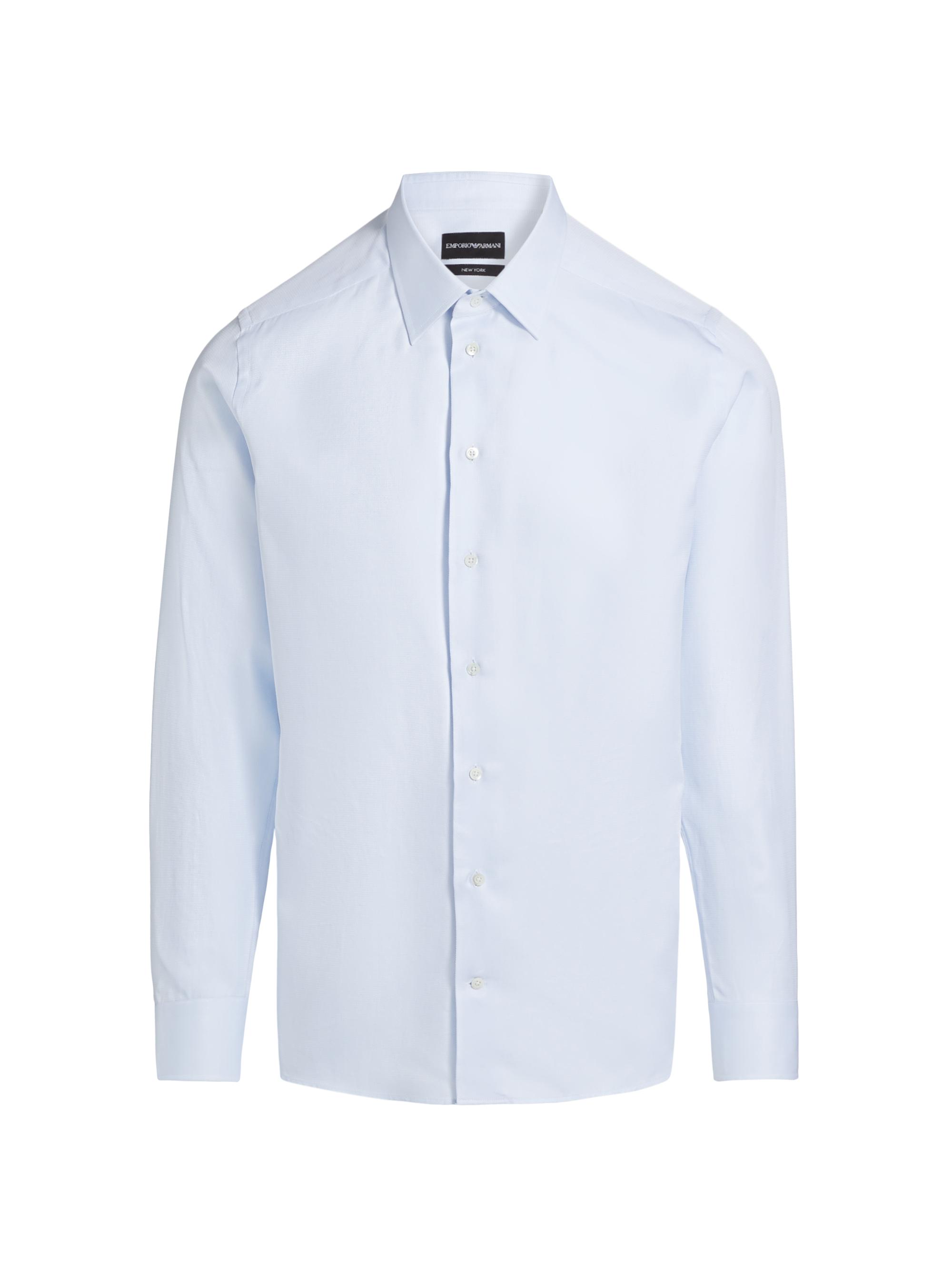 Emporio Armani Men's Textured Solid Cotton Button-Front Shirt - Light Blue