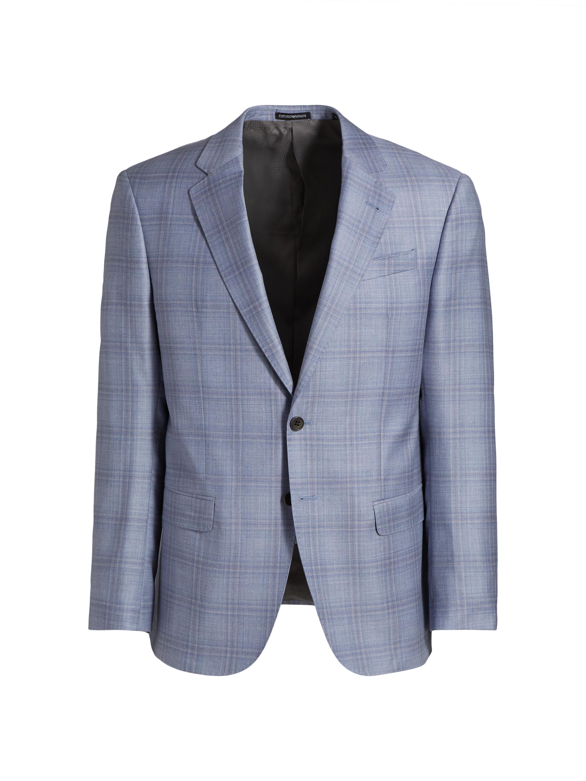 Emporio Armani Men's Plaid Virgin Wool Single-Breasted Blazer - Light Blue