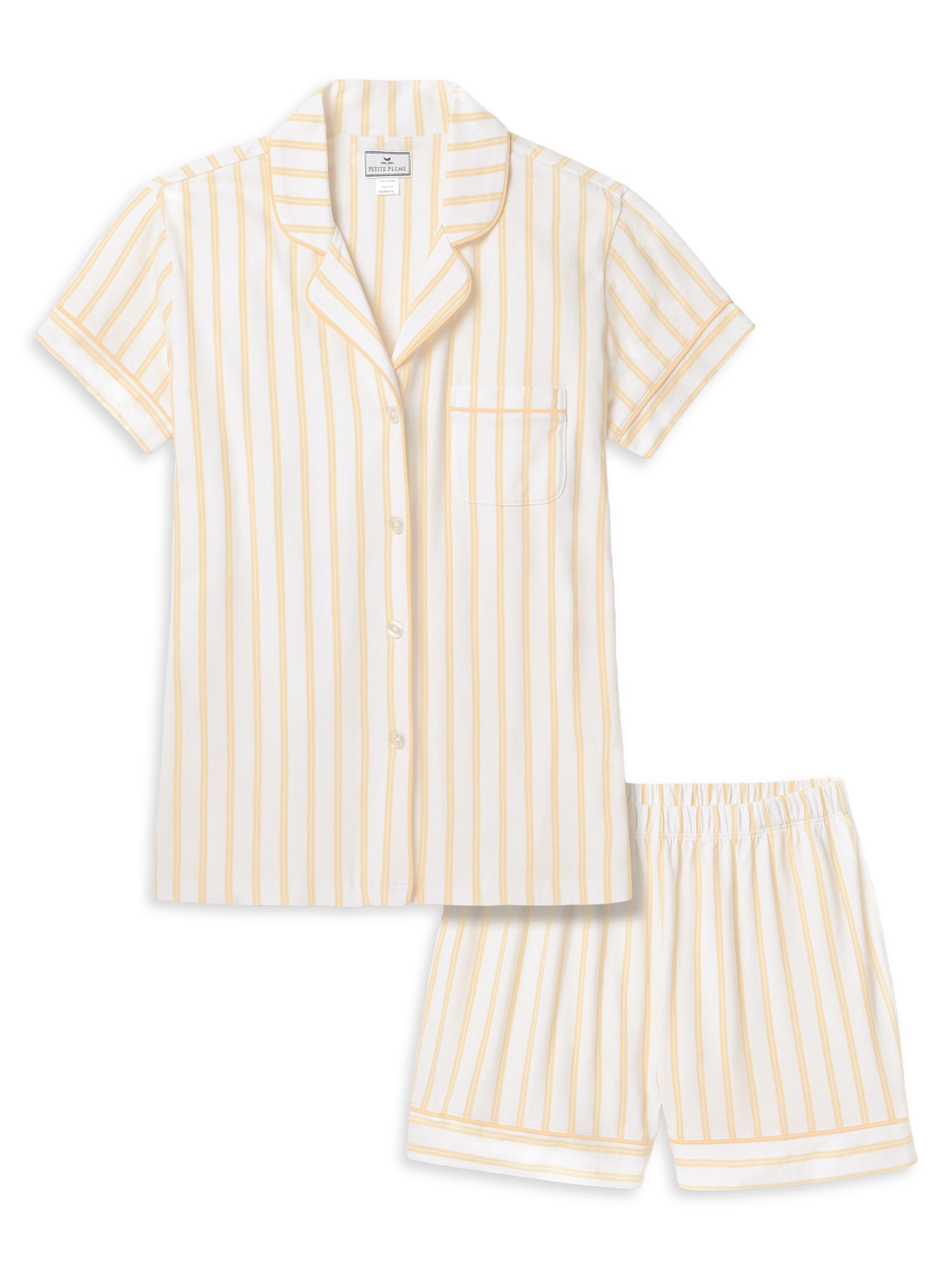 Petite Plume Striped Shorts Pajamas - Yellow
