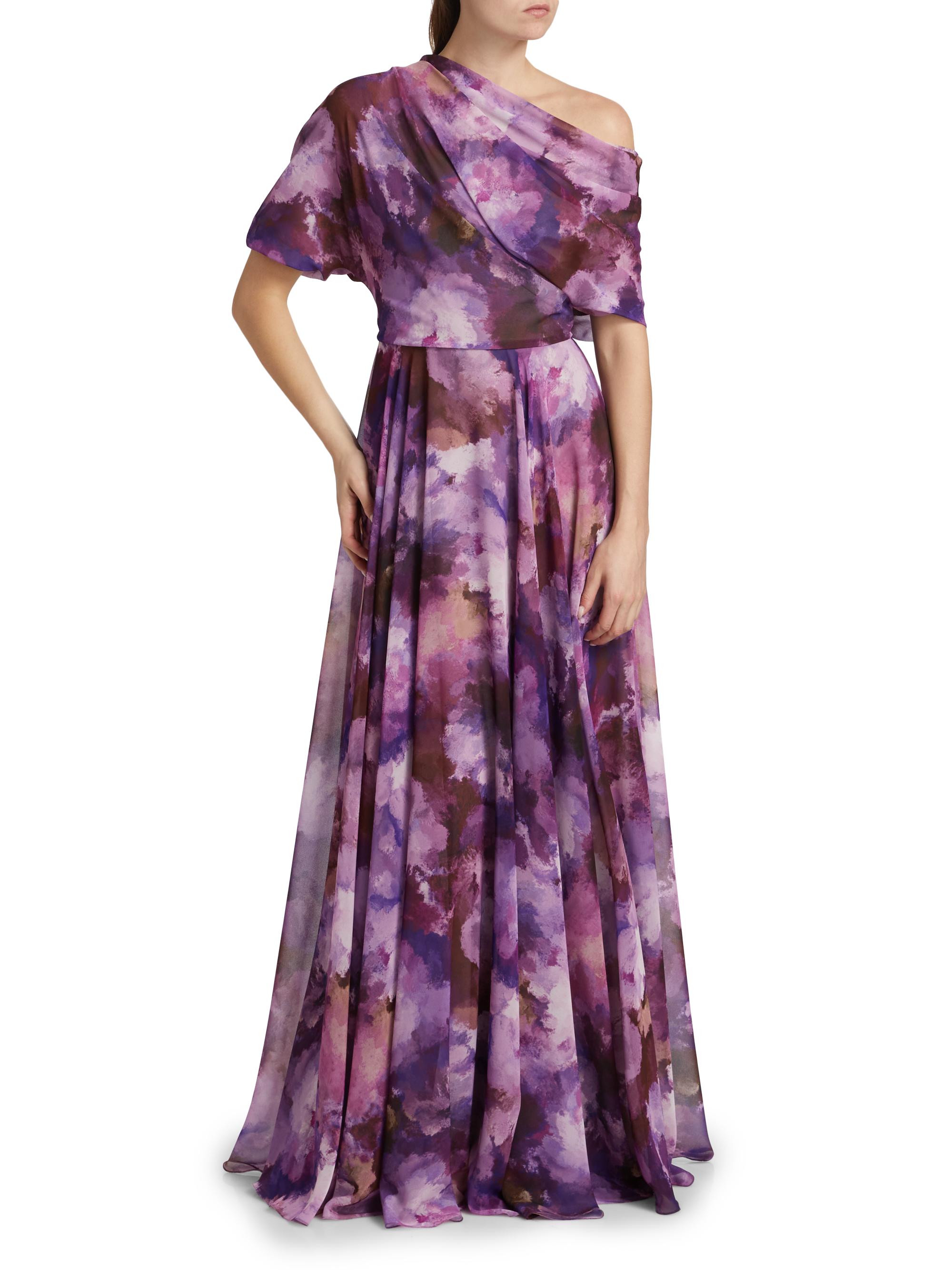white christmas dresses Floral Print Chiffon Column Dress with Ruffle Shoulders Missy / 14 / White-Blue
