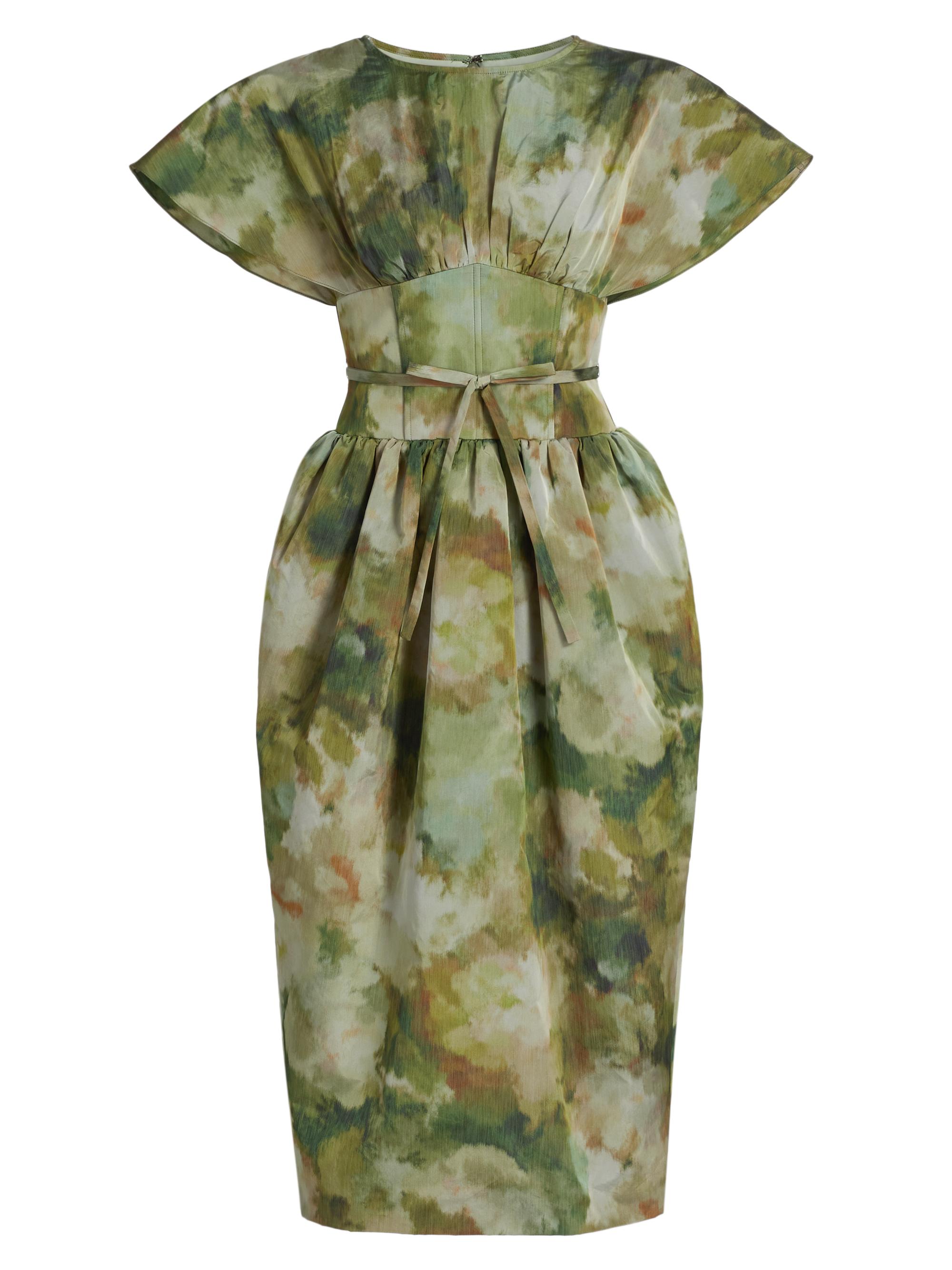 Amsale Women's Boatneck Corset Midi-Dress - Sage Multi