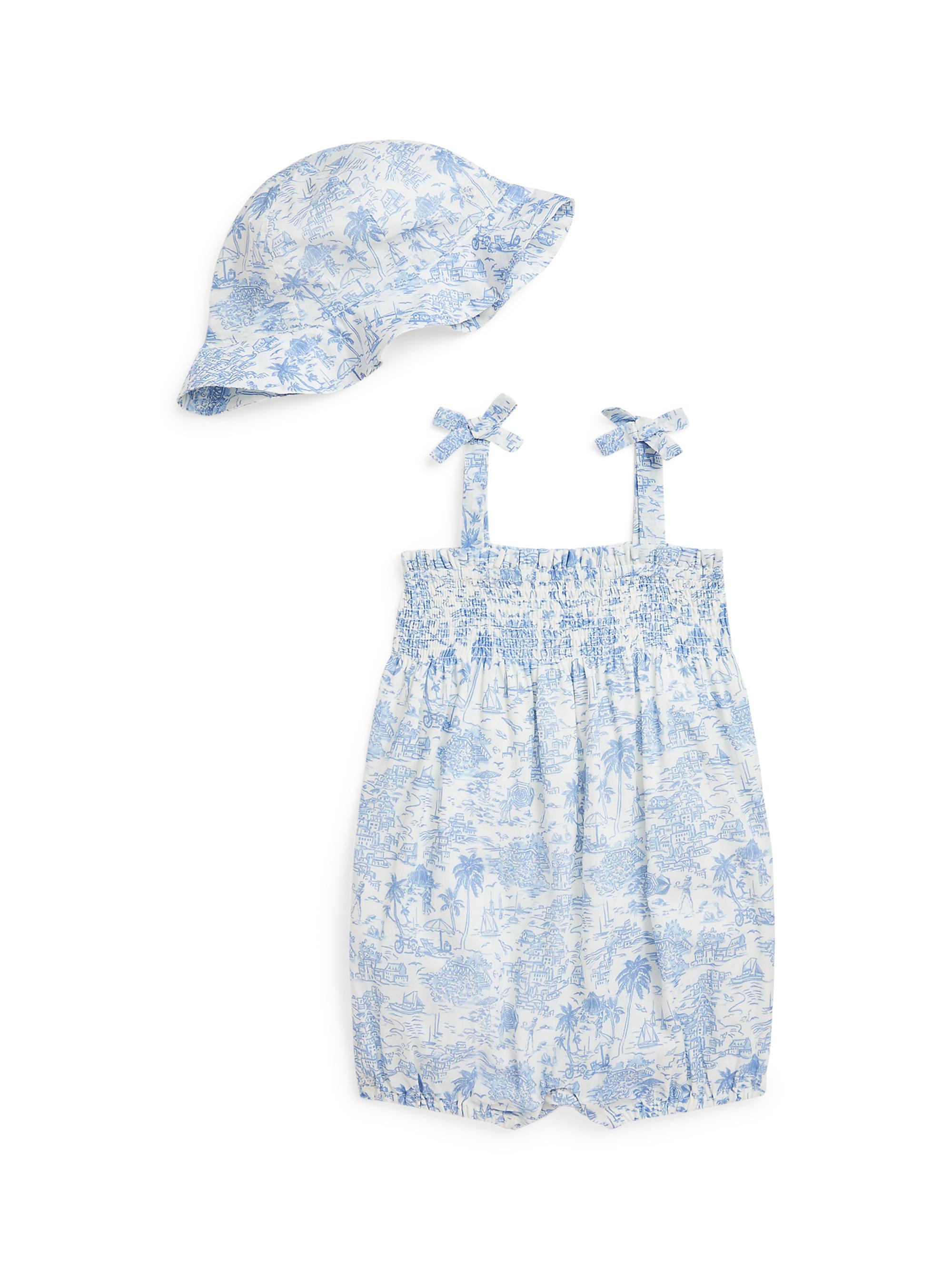 Baby Boy's Riviera-Print Cotton Shortall & Bucket Hat Set
