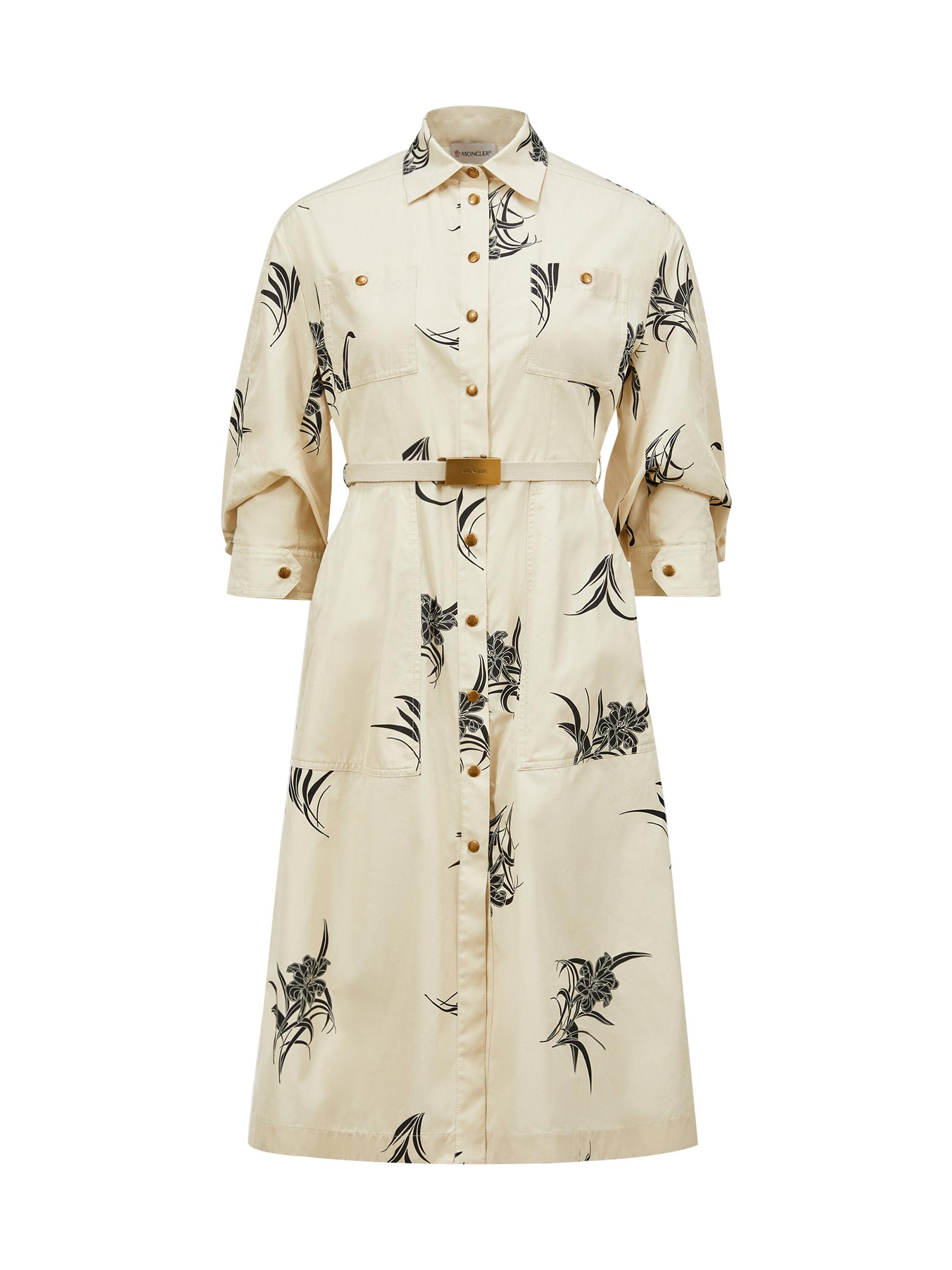 Moncler Women's Floral Print Cotton Shirt Dress - Light Beige
