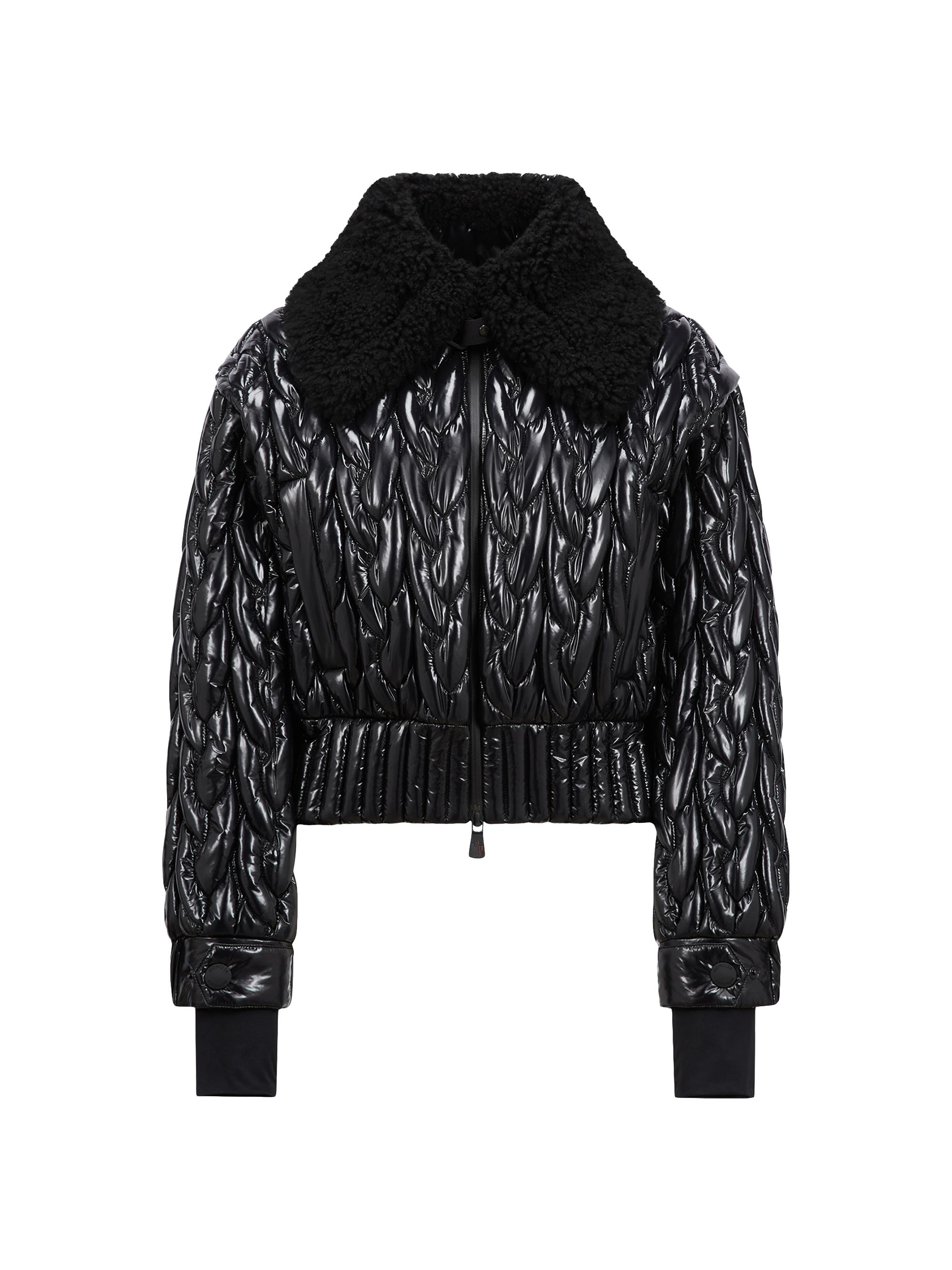 Moncler Grenoble Women's Epuyen Braided Stitch Glossy Belted Down Bomber - Black XL