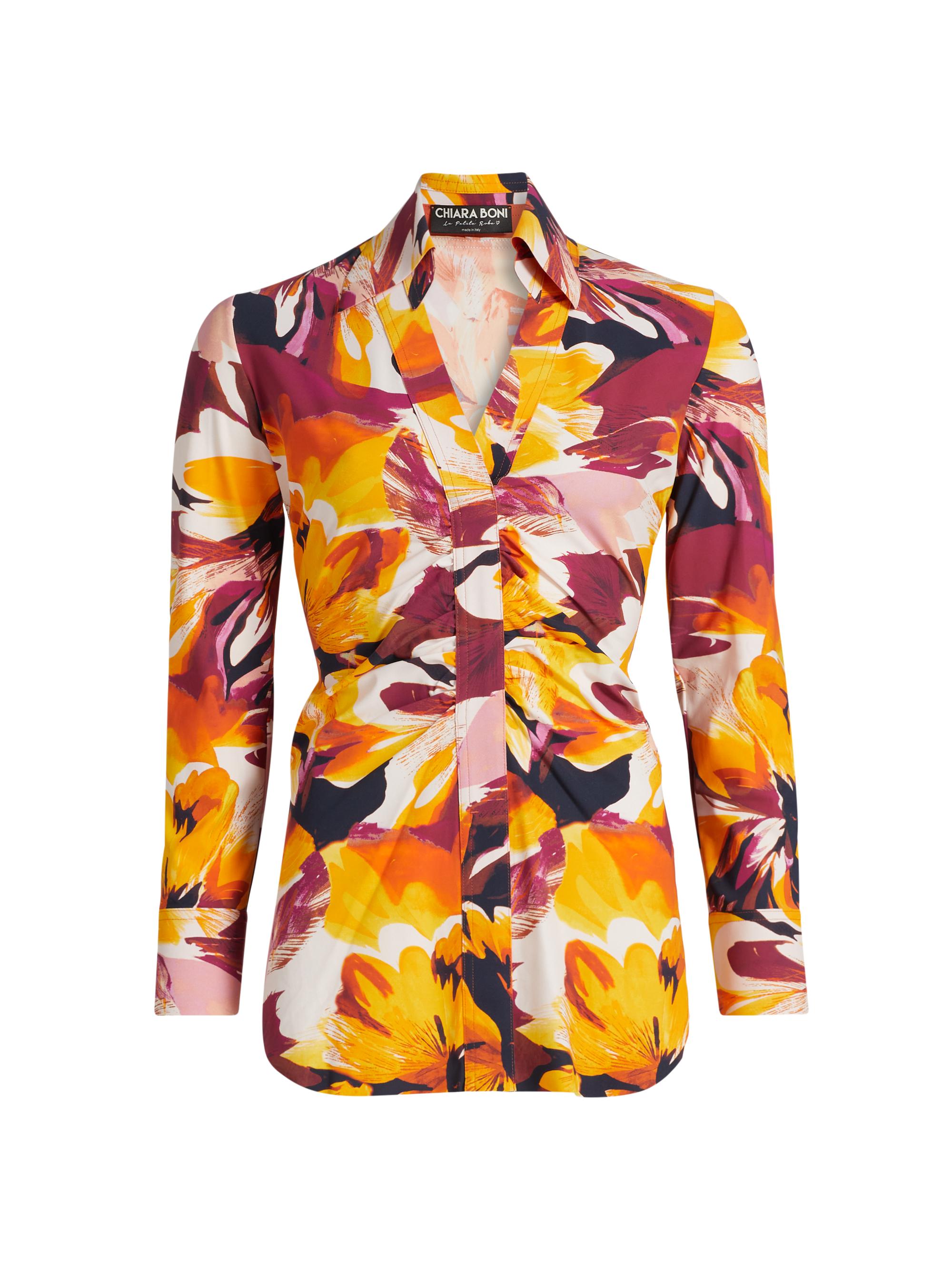 Chiara Boni La Petite Robe Women's Shohreh Printed Jersey Long-Sleeve Top - Abstract Flower Brown