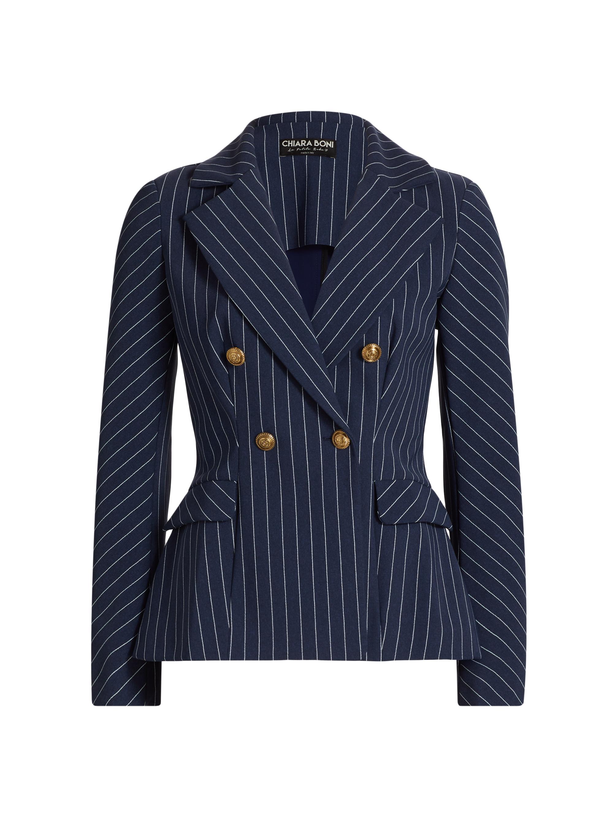 Chiara Boni La Petite Robe Women's Goldas Pinstriped Double-Breasted Jacket - Gessato