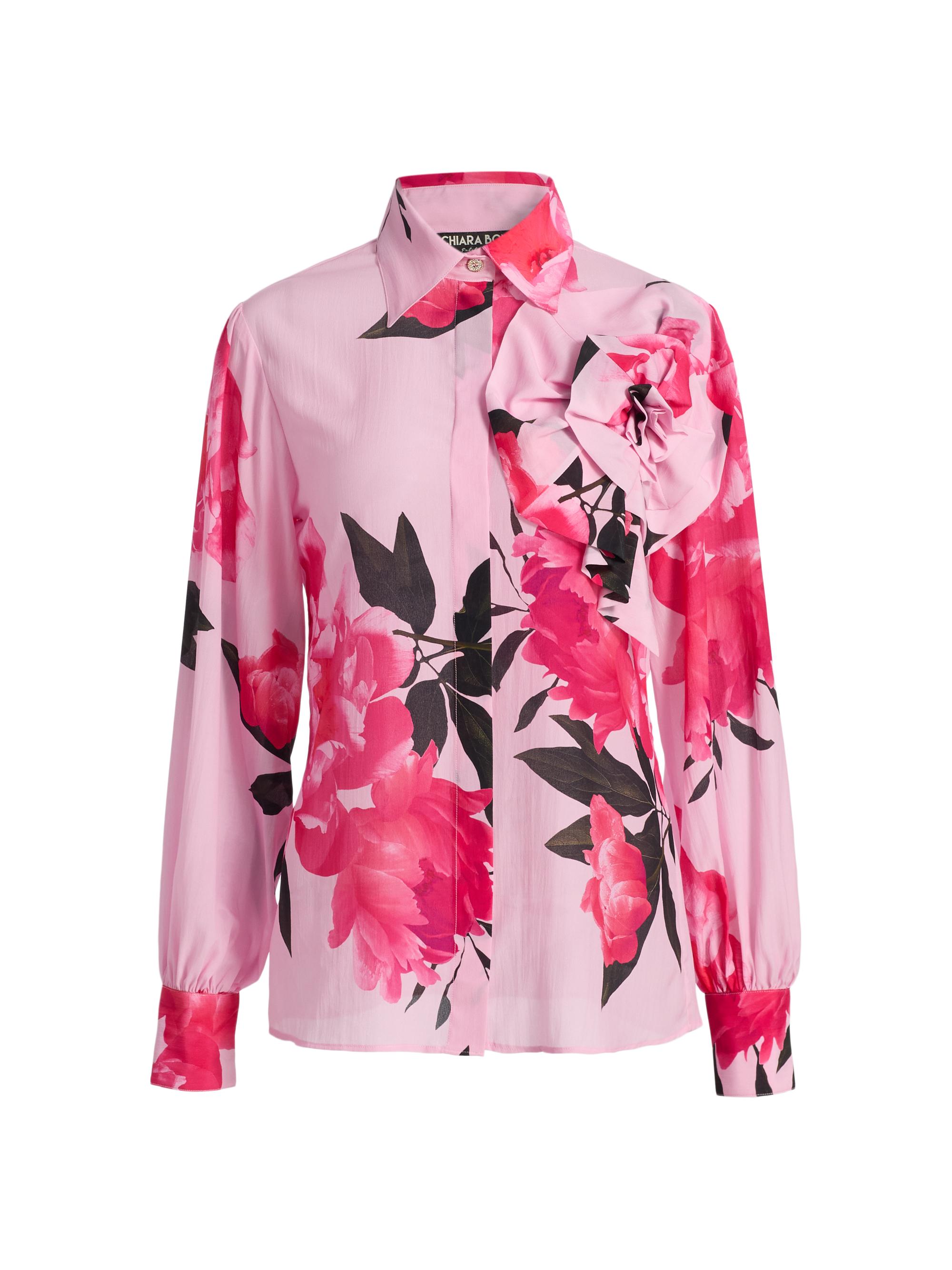 Chiara Boni La Petite Robe Women's Maja Floral Sheer Georgette Long-Sleeve Top - Cher Big