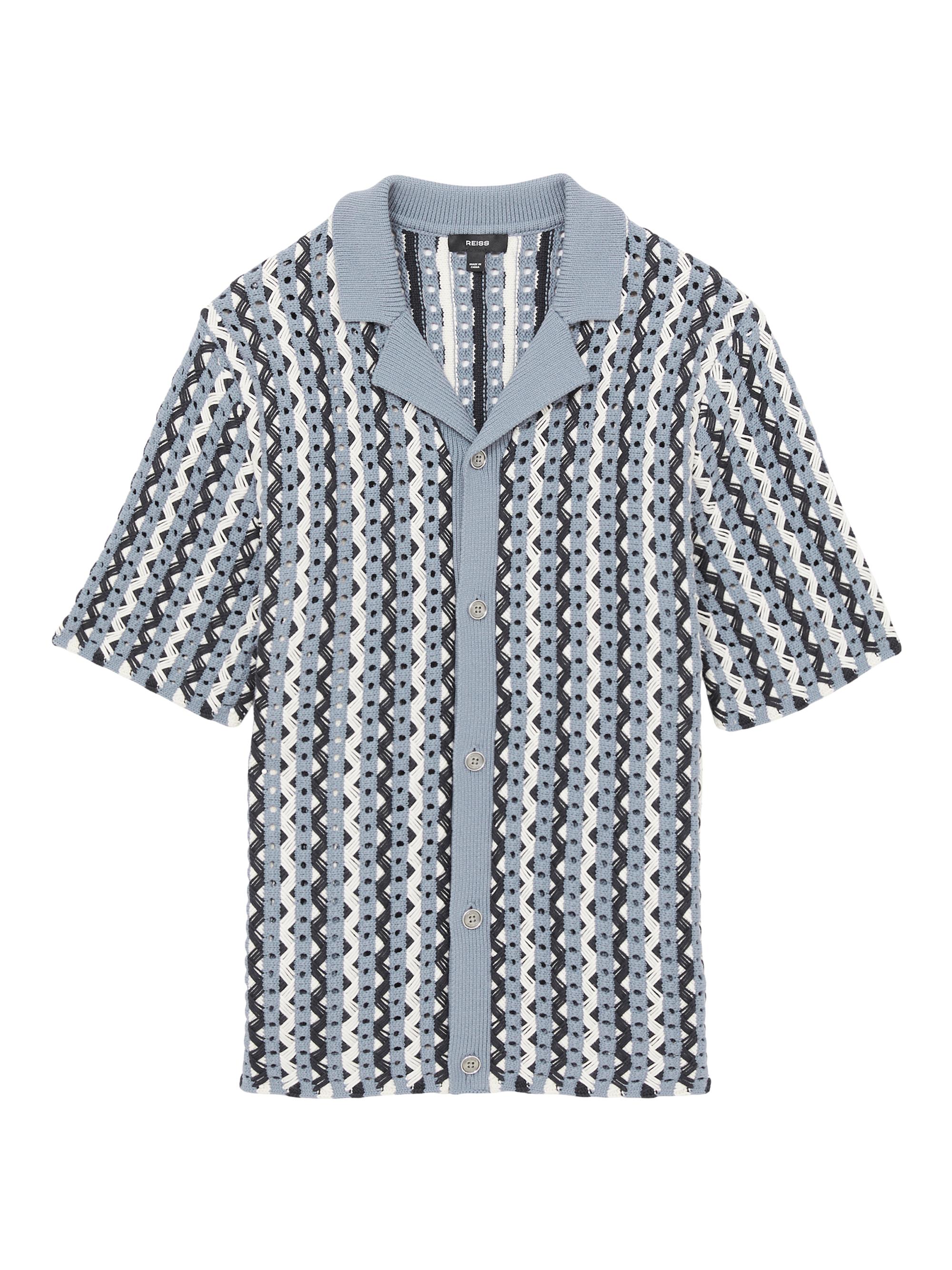 Reiss Men's Roulette Knit Camp Shirt - Airforce Blue