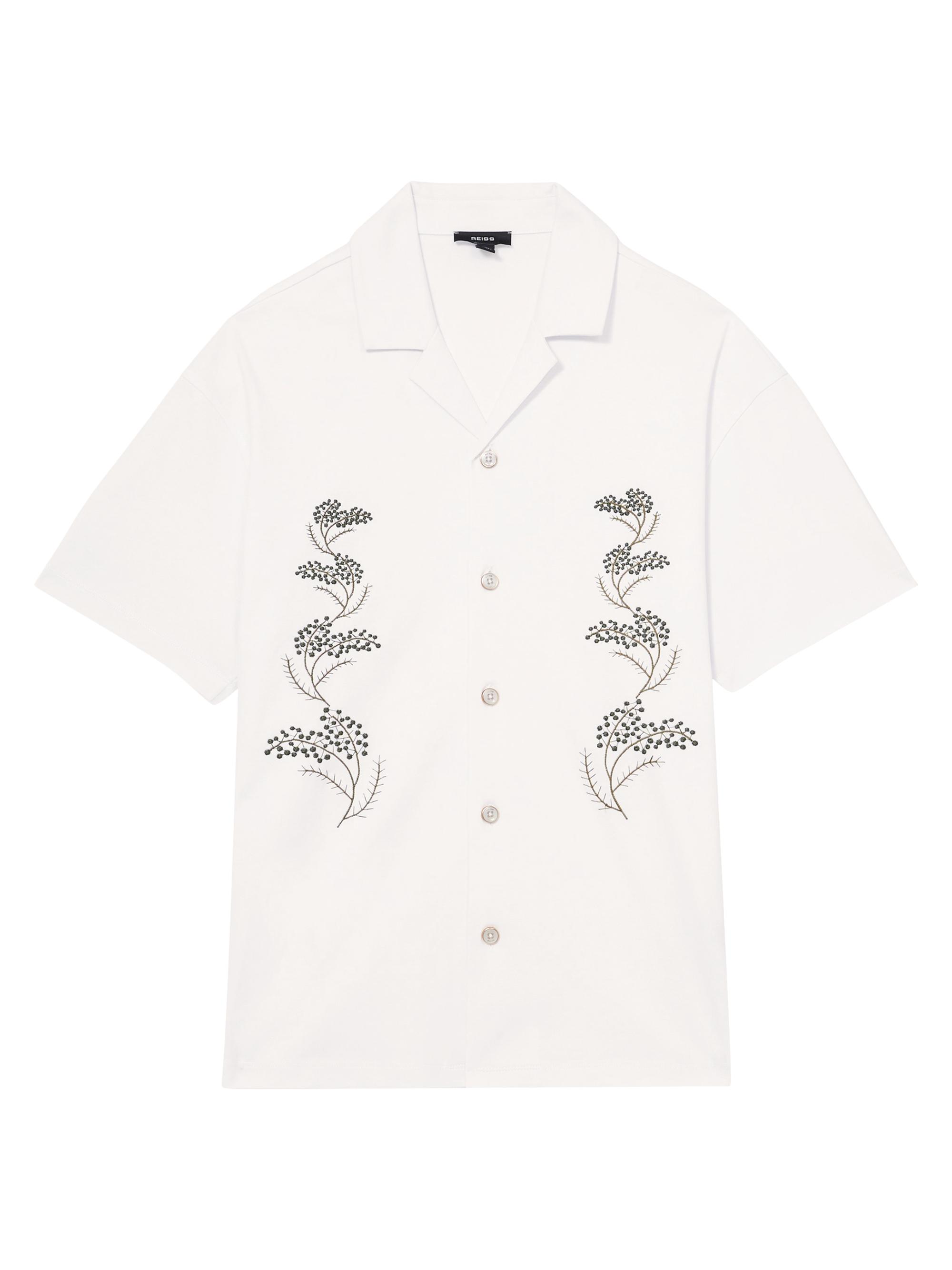 Reiss Men's Goya Floral Embroidered Shirt - White