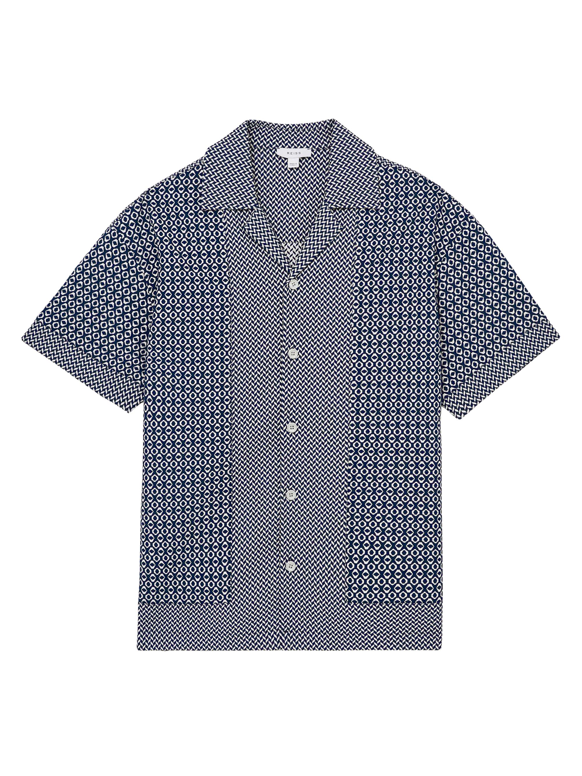 Reiss Men's Matisse Geometric Camp Shirt - Navy White