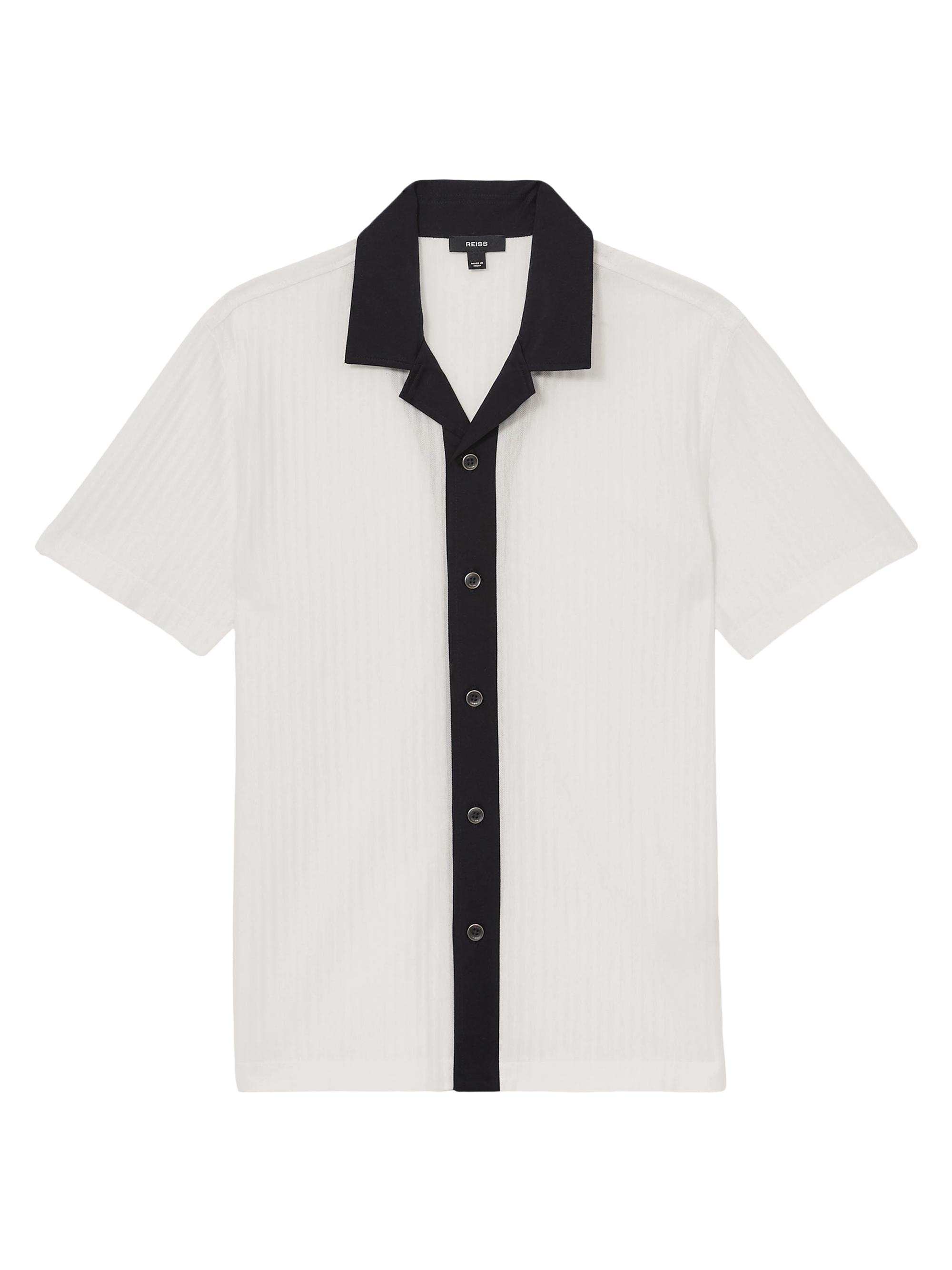 Reiss Men's Aster Contrast Trim Camp Shirt - White Navy