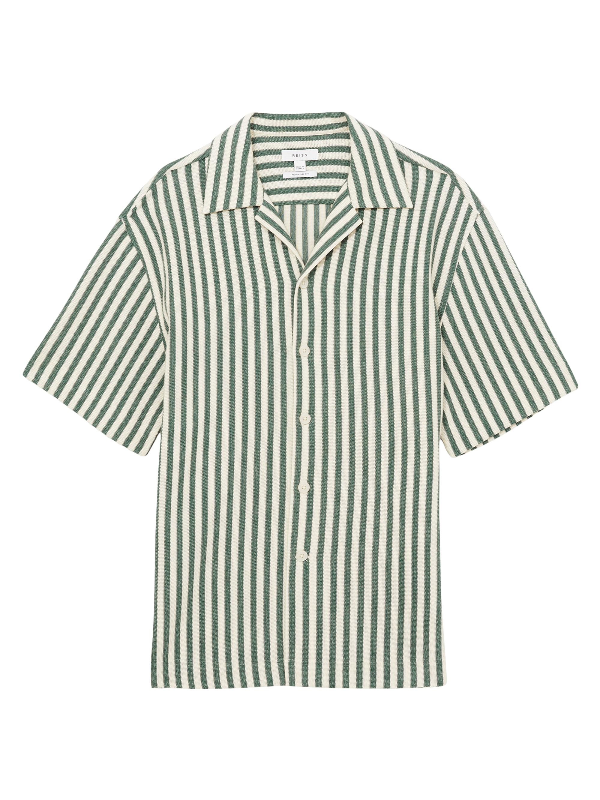 Reiss Men's Trig Striped Regular Fit Camp Shirt - Green White