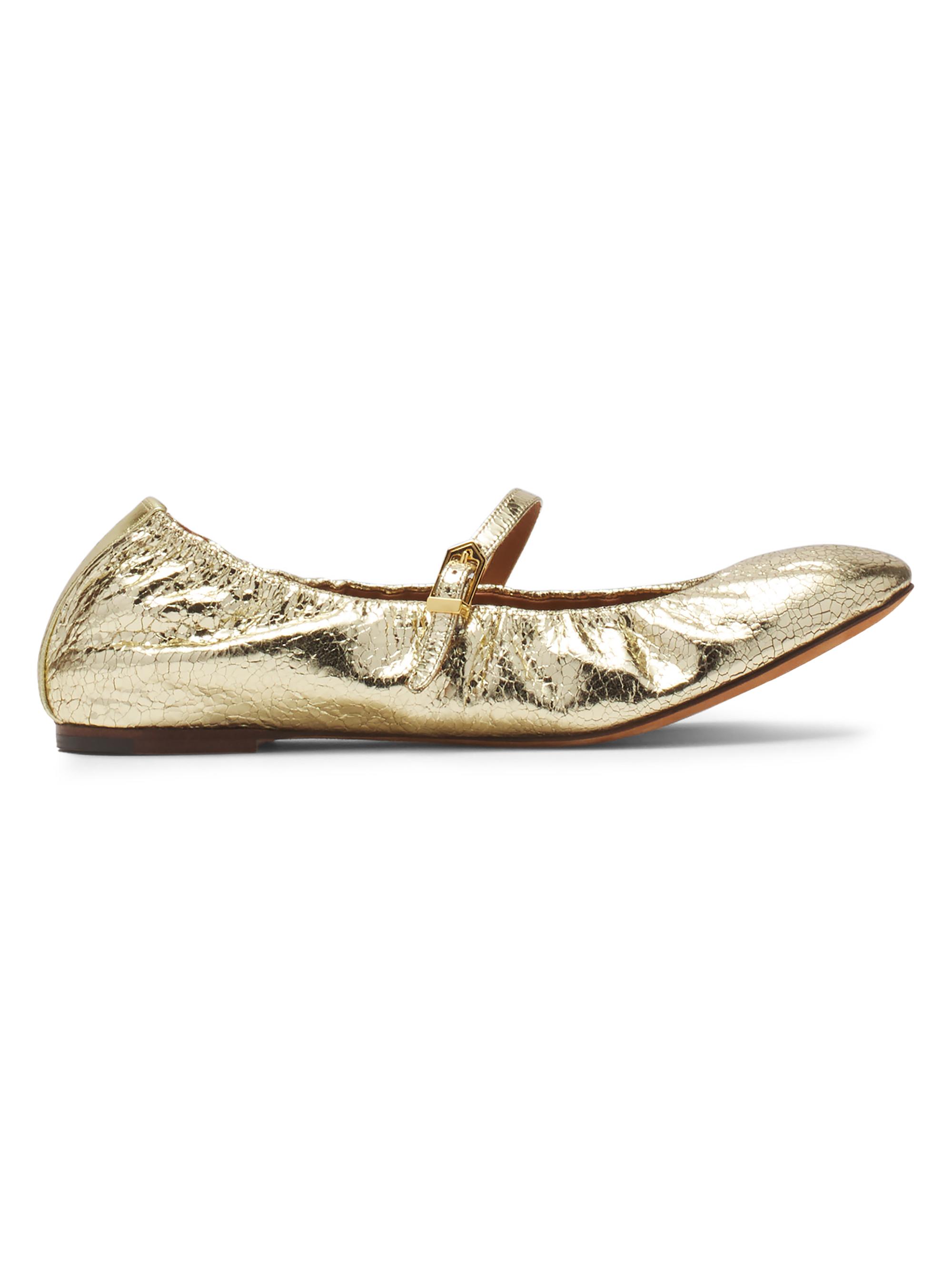 Lanvin Women's Mary Janes in Crackled Metallic Leather - Gold