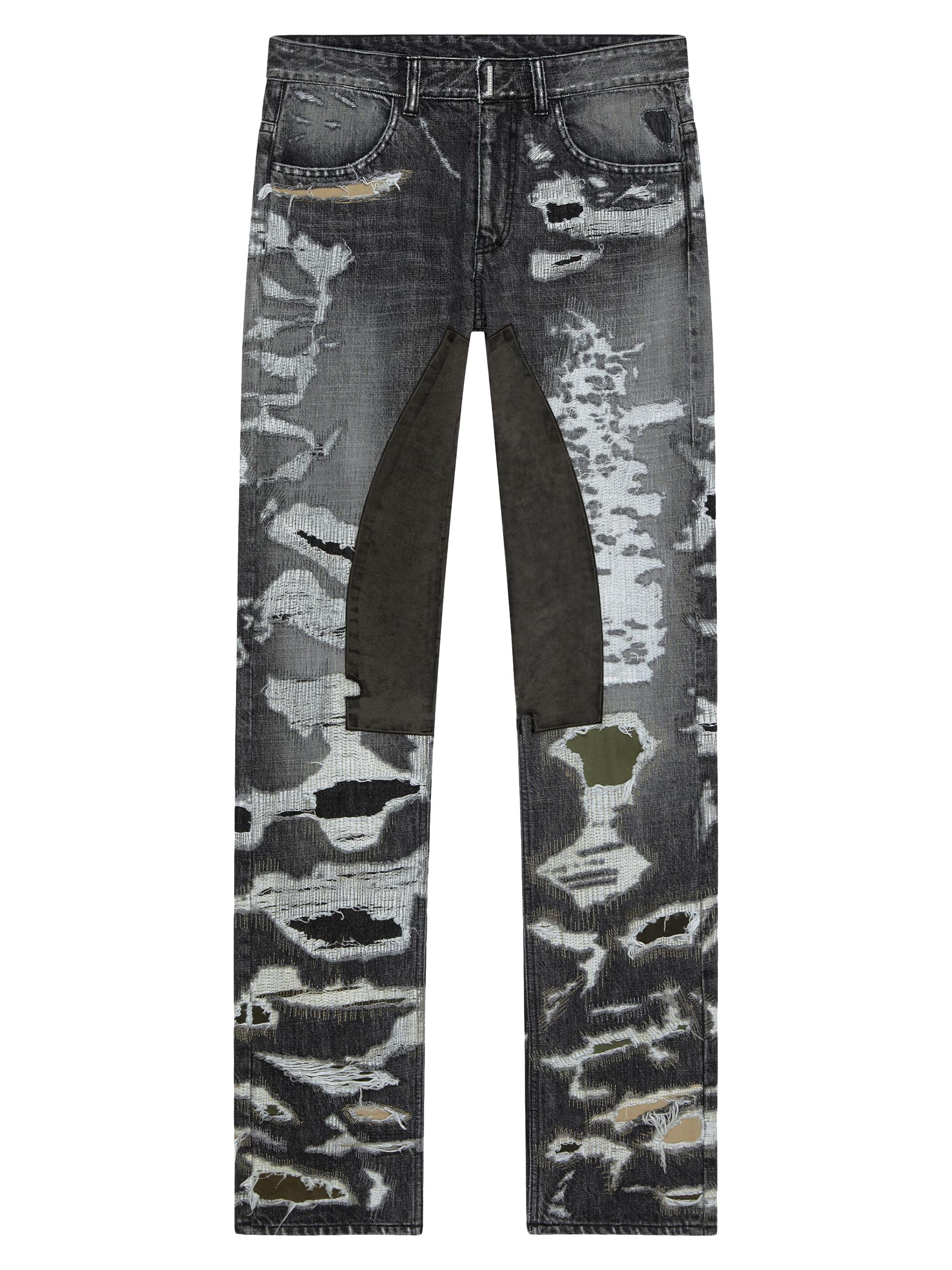 Givenchy Men's Jeans in Destroyed Denim and Moleskin - Black