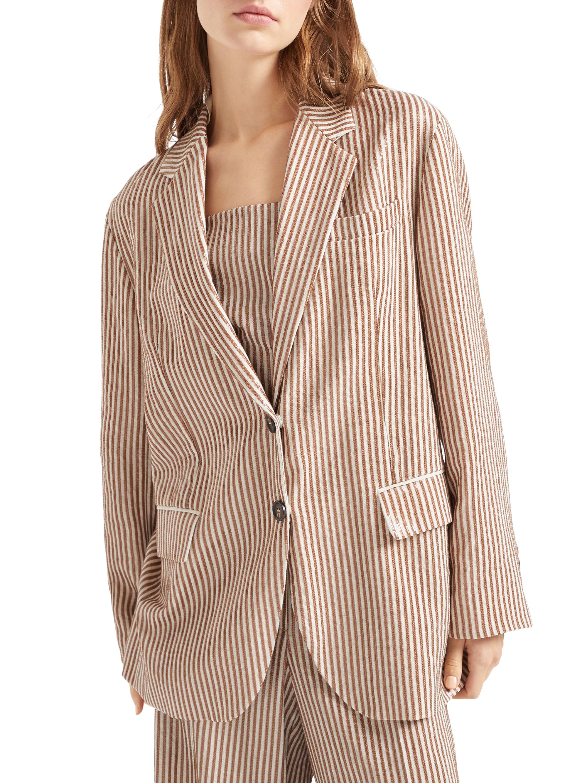 Brunello Cucinelli Women's Linen Blazer with Dazzling Stripe Embroidery - Yuta
