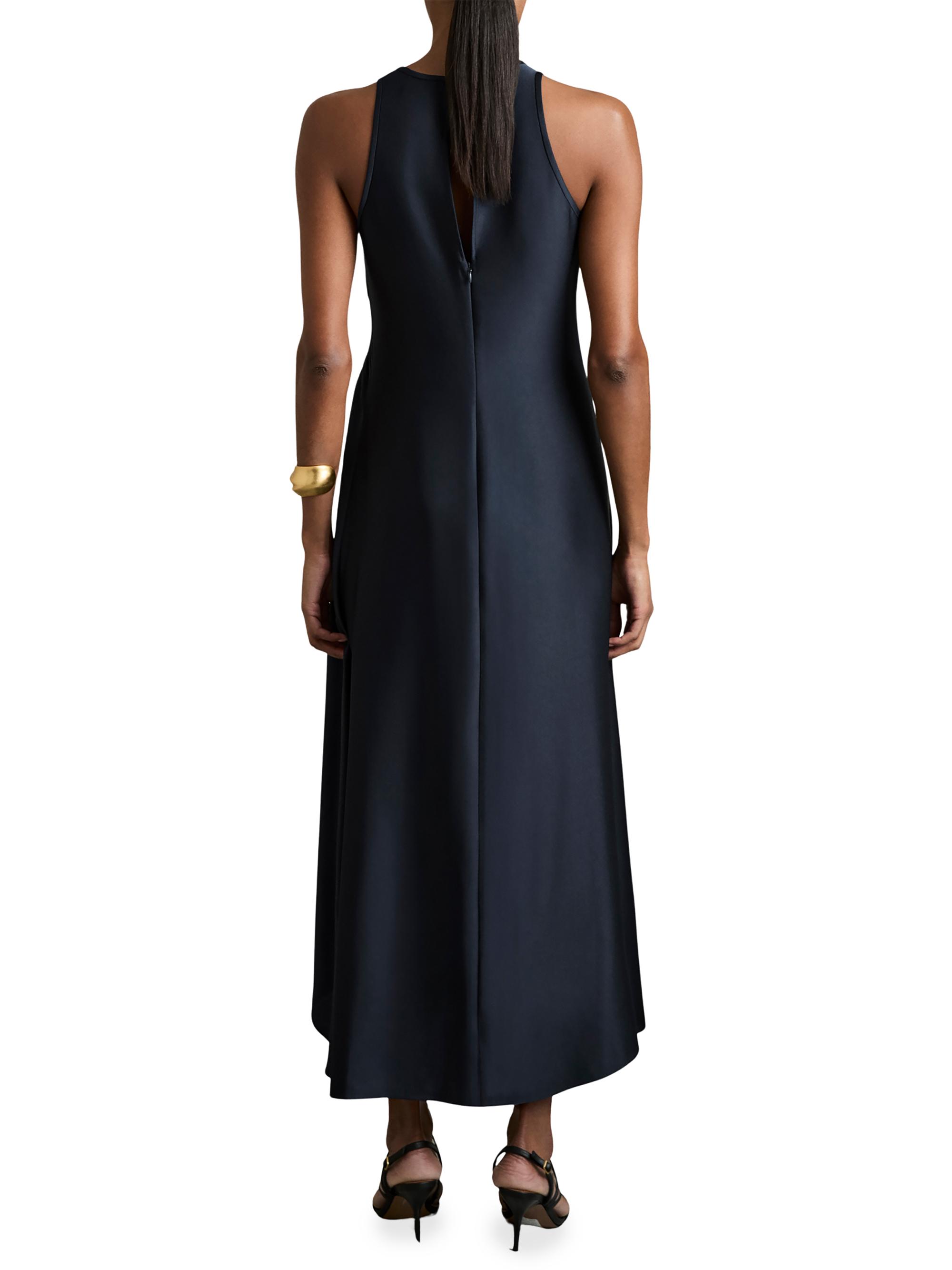 anessa satin shirred midi dress in navy Reiss Anessa - Navy Satin Shirred Midi Dress, Us 2 in Blue