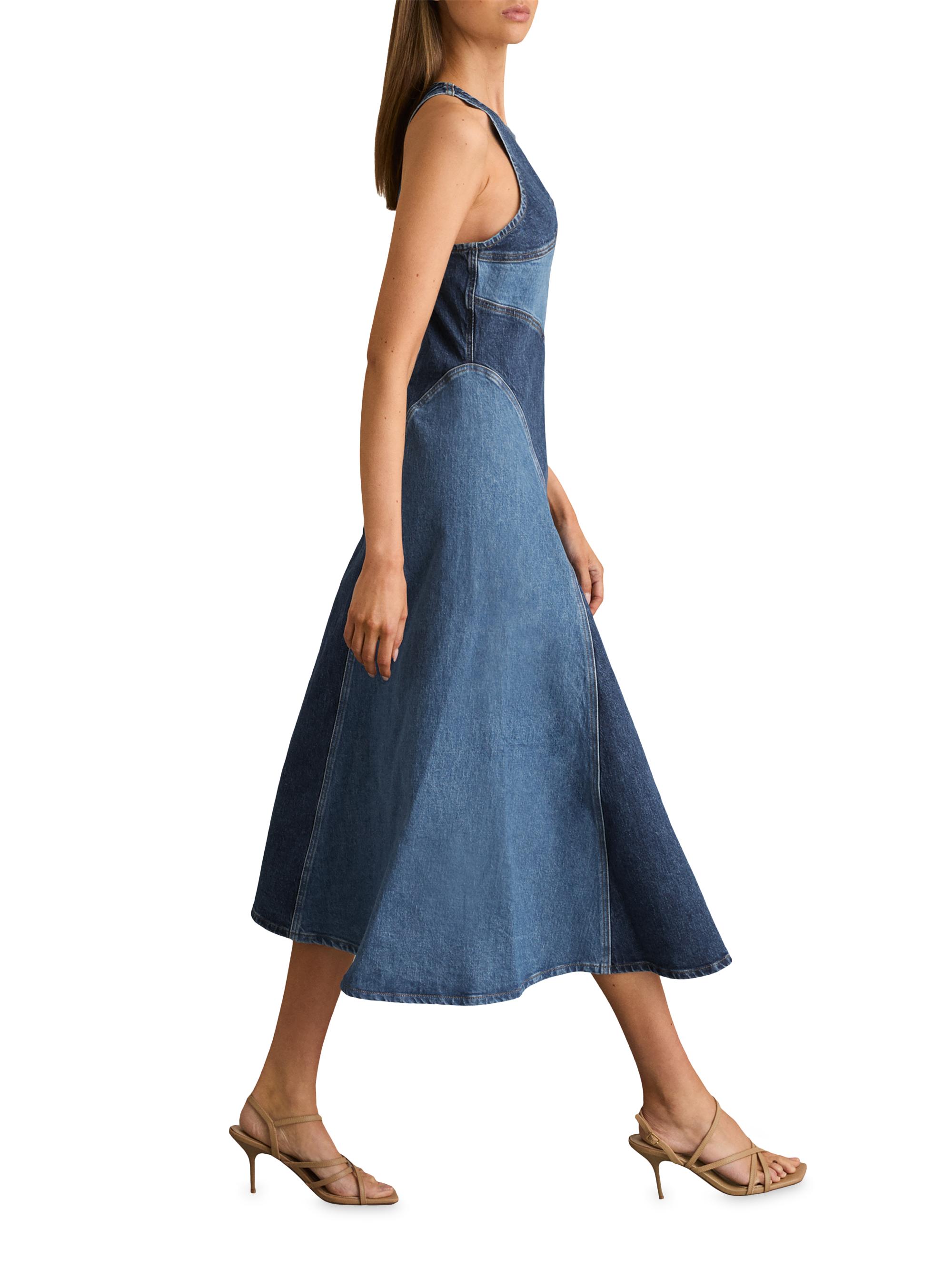 reiss terra denim midi dress Reiss Terra Denim Button-Through Midi Dress In Indigo