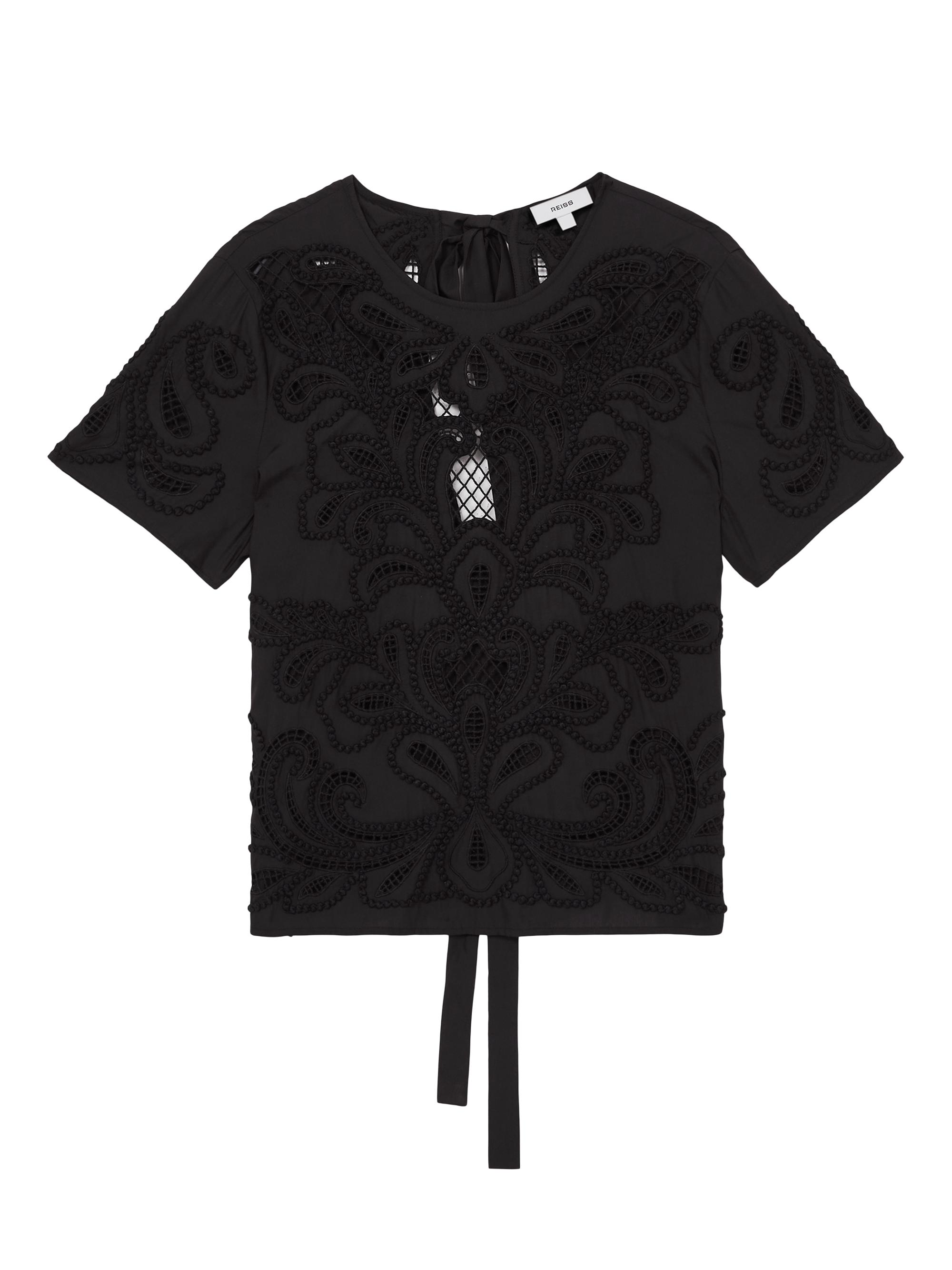 Reiss Women's Iyla Floral Cut-Out Top - Black