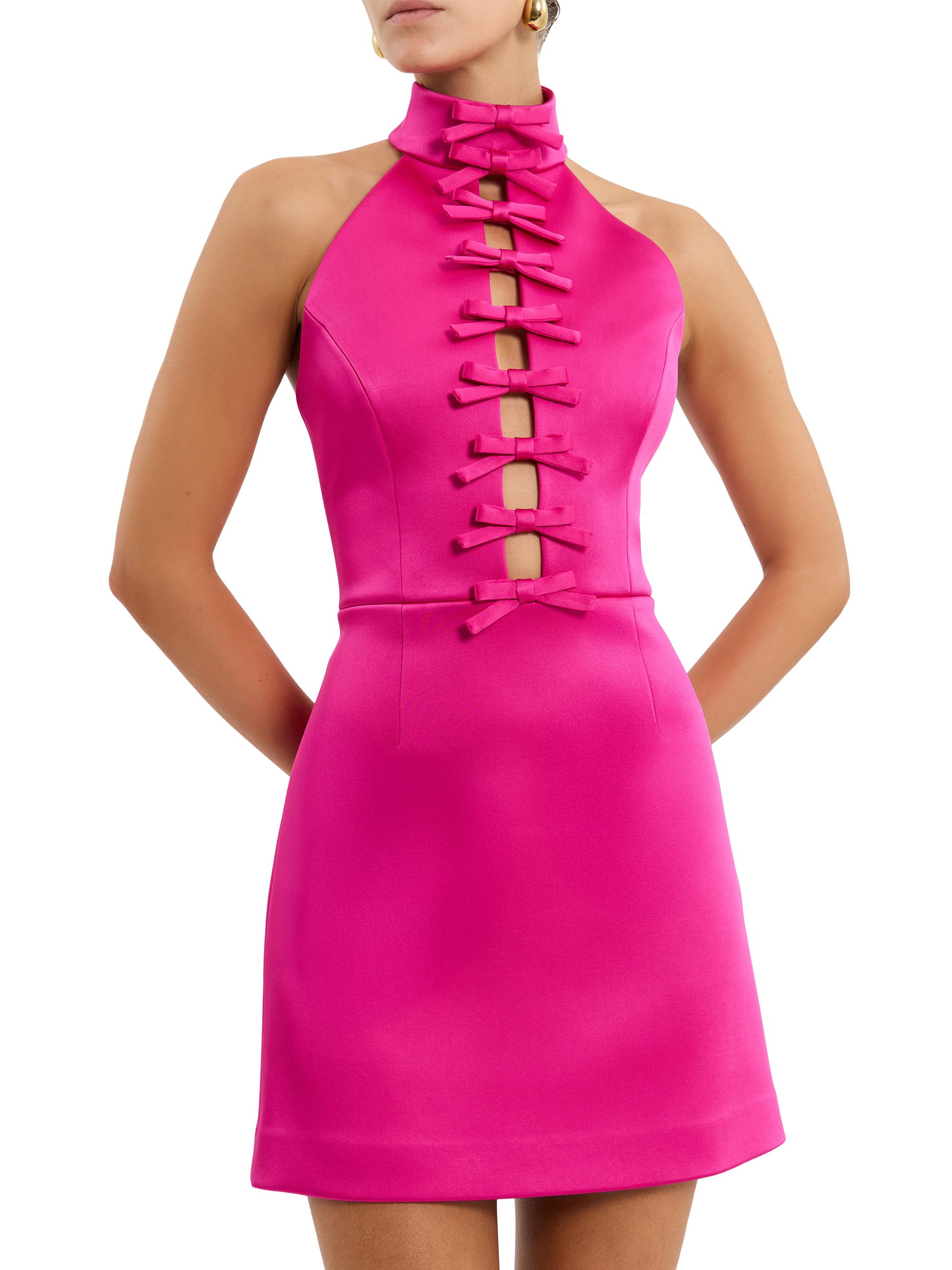 Rebecca Vallance Women's Saskia Bow Halterneck Minidress - Hot Pink