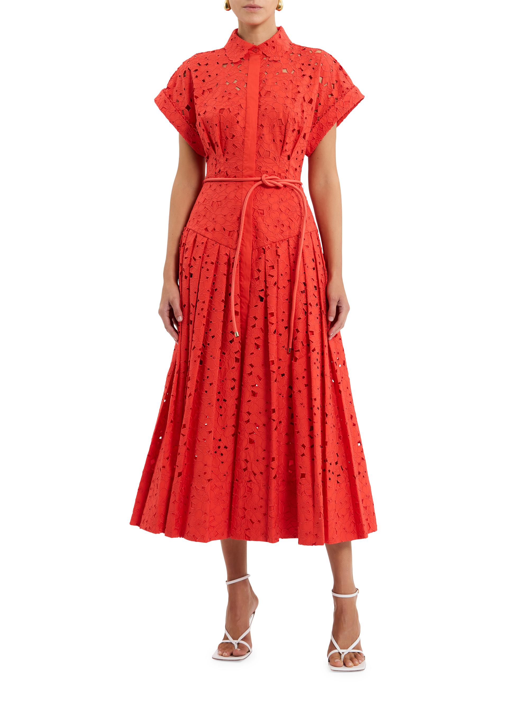 Rebecca Vallance Women's Blaire Guipure Lace Midi-Shirtdress - Orange