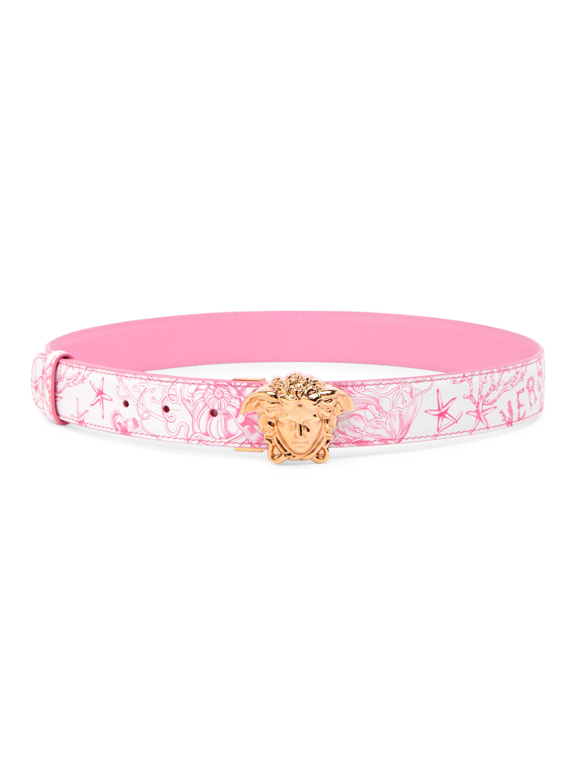 Versace Women's Medusa Reversible Leather Belt - Eggshell Dragon Fruit