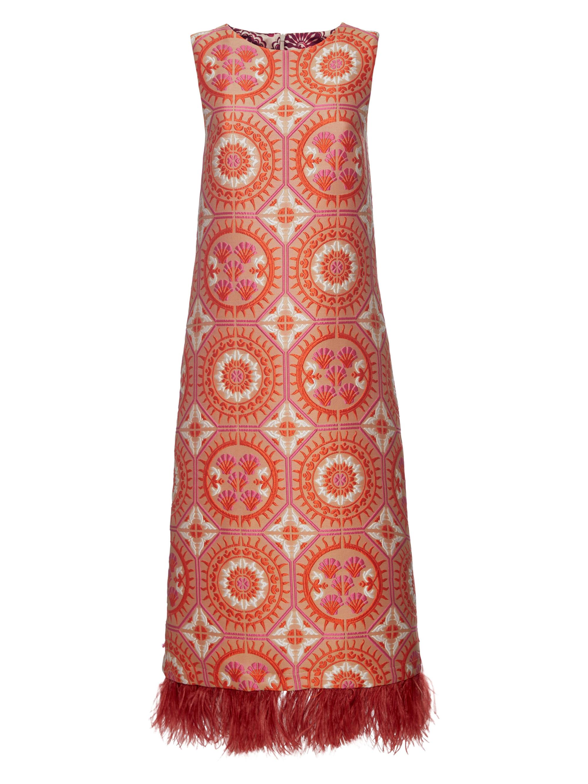 La DoubleJ Women's Column Dress with Feathers - Sun Jacquard Orange