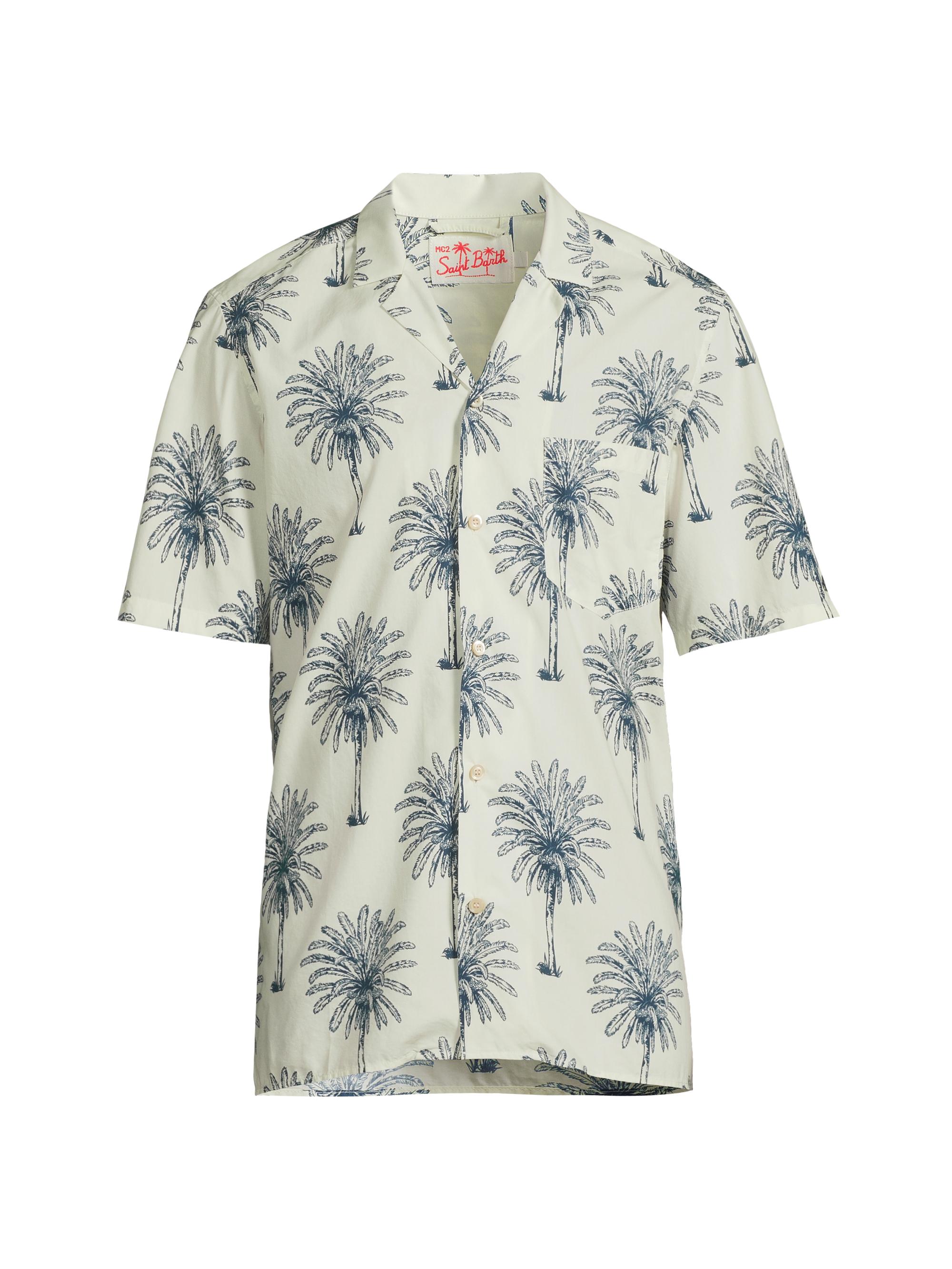 MC2 Saint Barth Men's Kalea Palm Print Linen Shirt - Botanical Palm