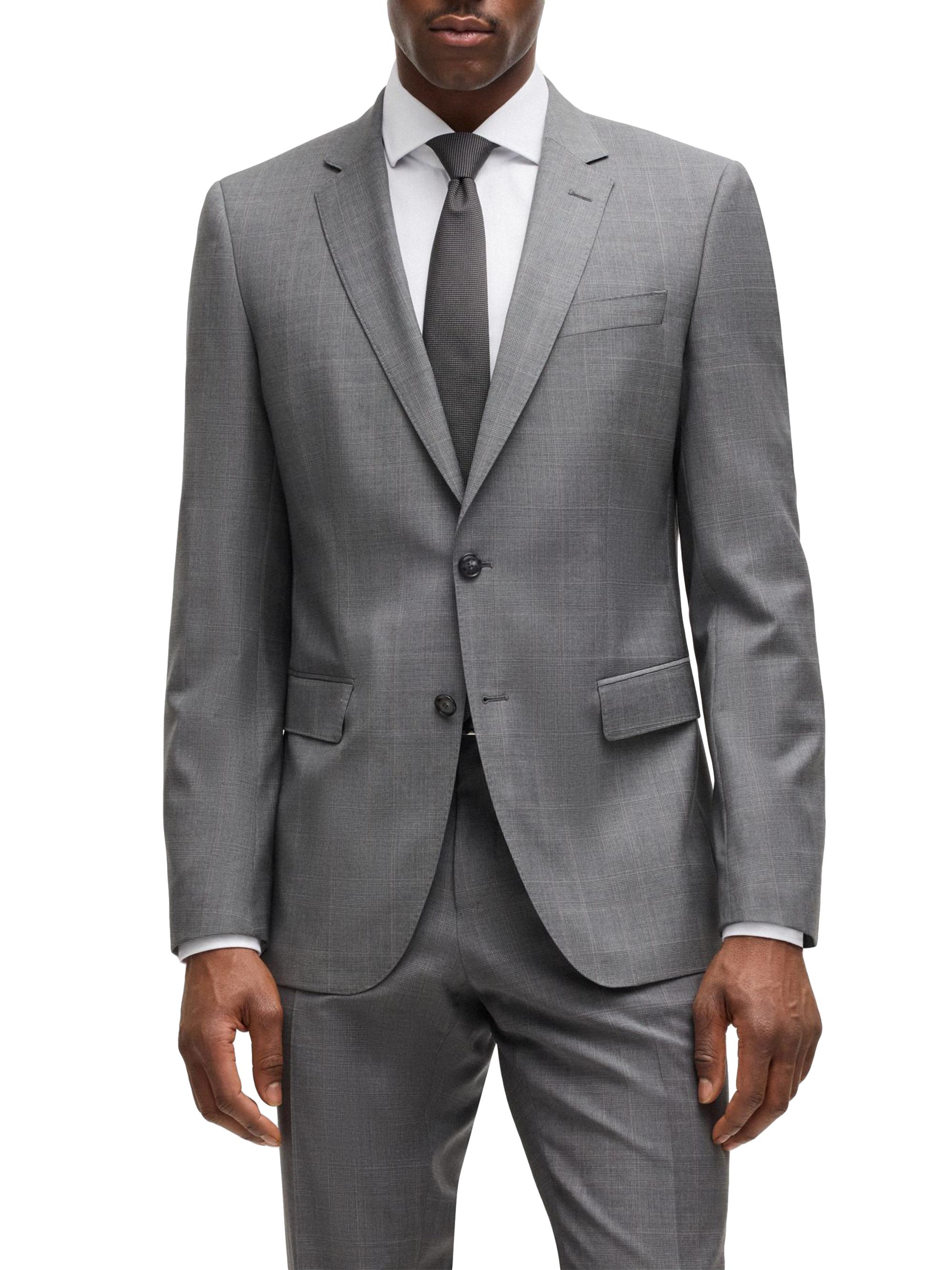 BOSS Men's Slim-Fit Suit in Checked Wool - Grey