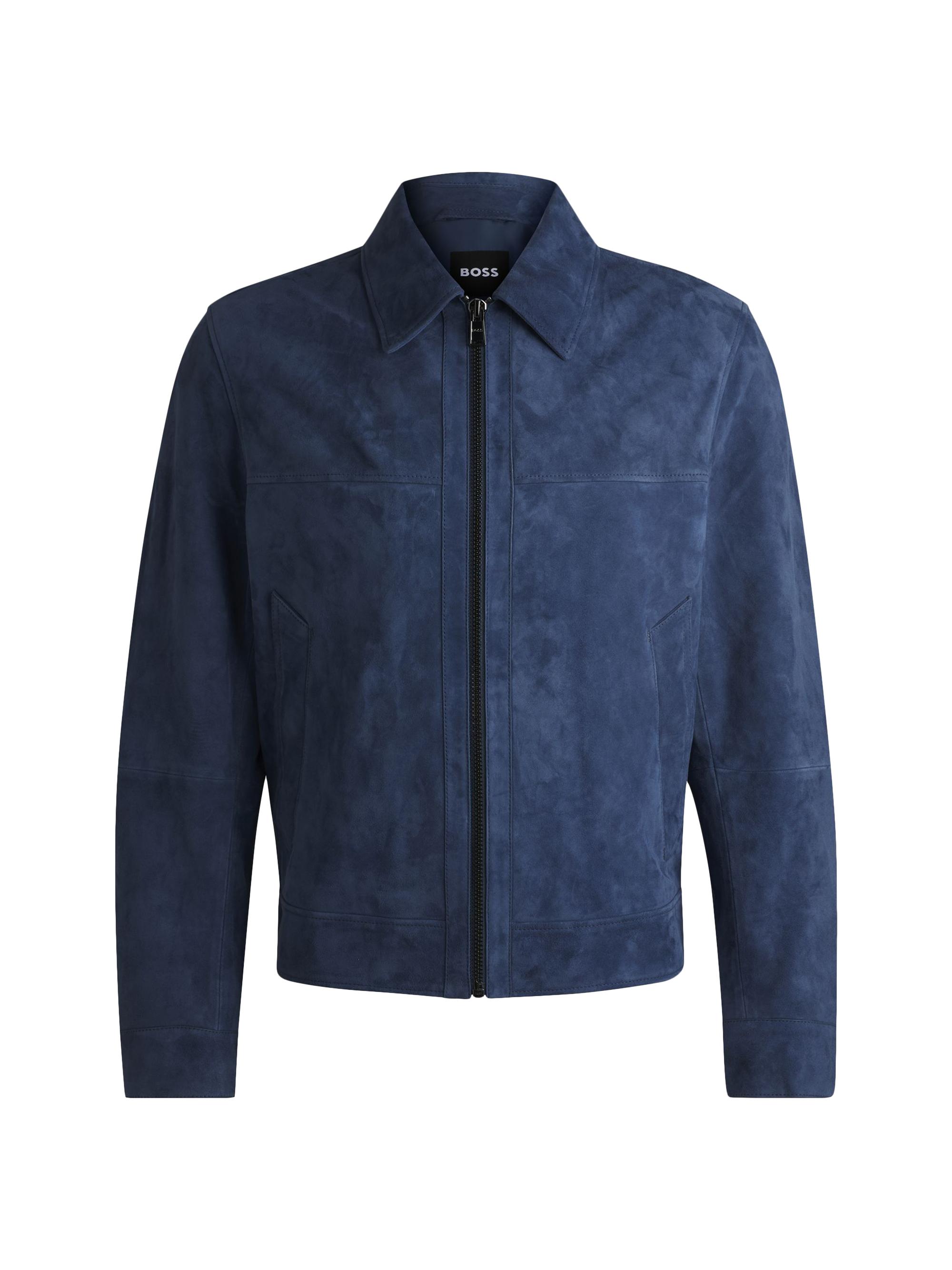 BOSS Men's Regular-Fit Jacket in Soft Suede with Zip Front - Blue