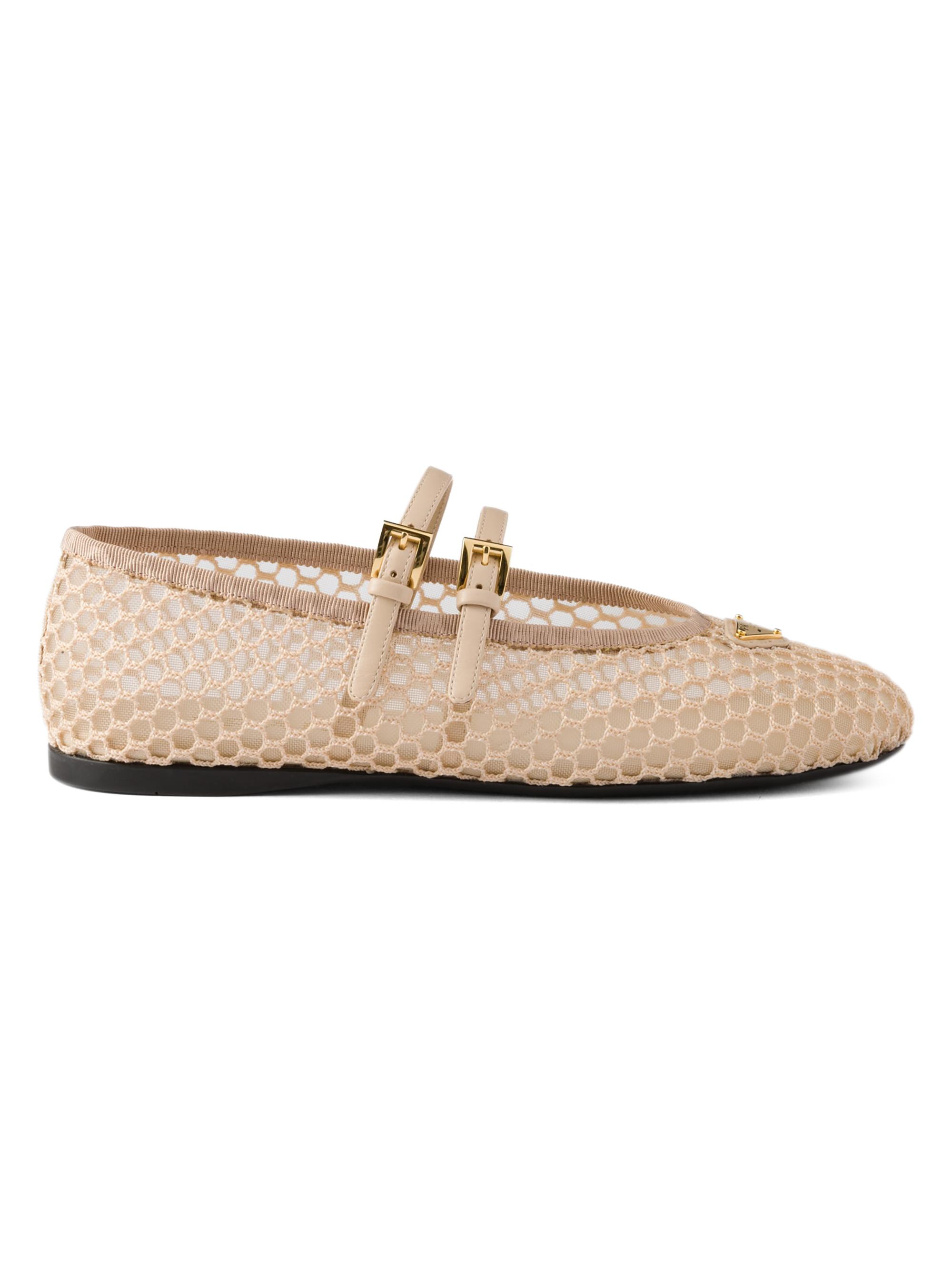 Prada Women's Mesh Fabric Ballerinas - Beige Khaki