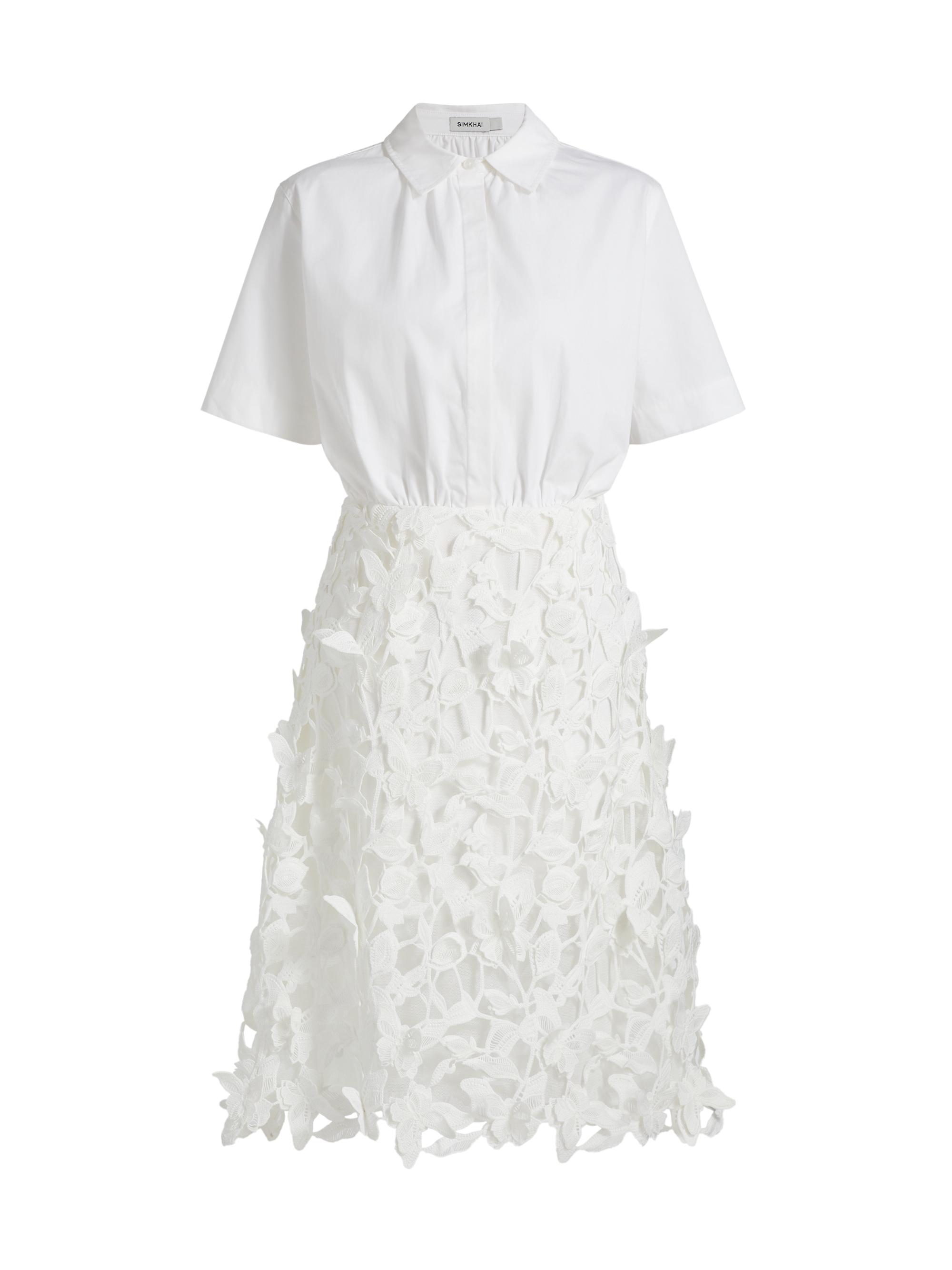 SIMKHAI Women's Colette Mixed-Media Midi-Dress - White