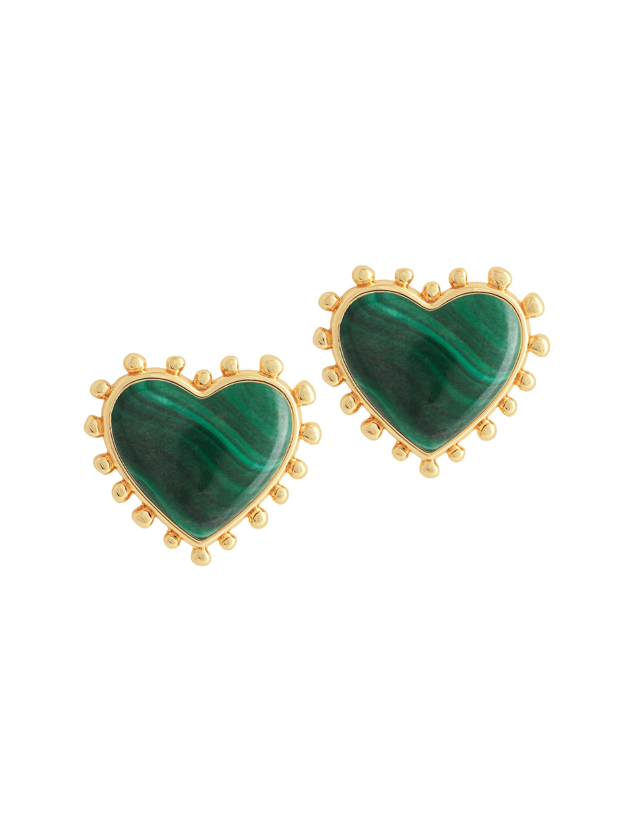 Anabel Aram Women's Heart 18K-Gold-Plated & Gemstone Heart Stud Earrings - Malachite