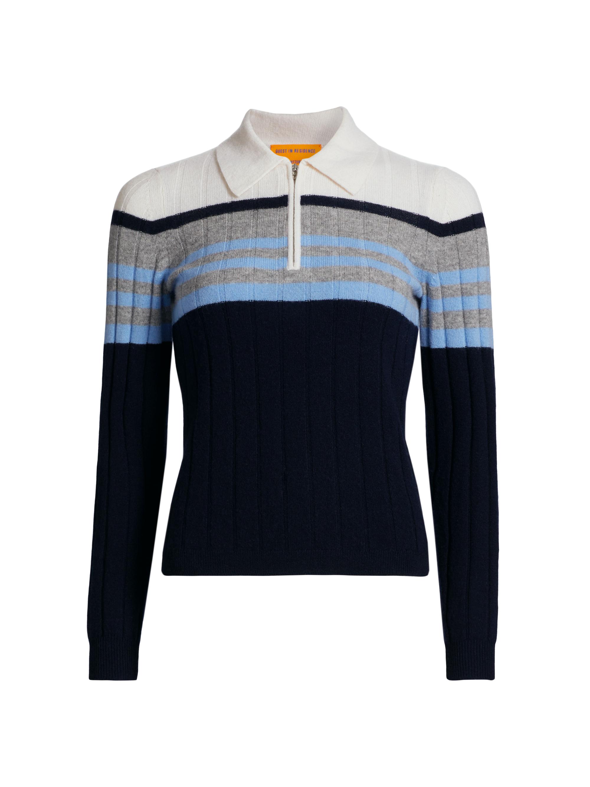 Guest in Residence Women's Track Cashmere Polo Sweater - Midnight Combo