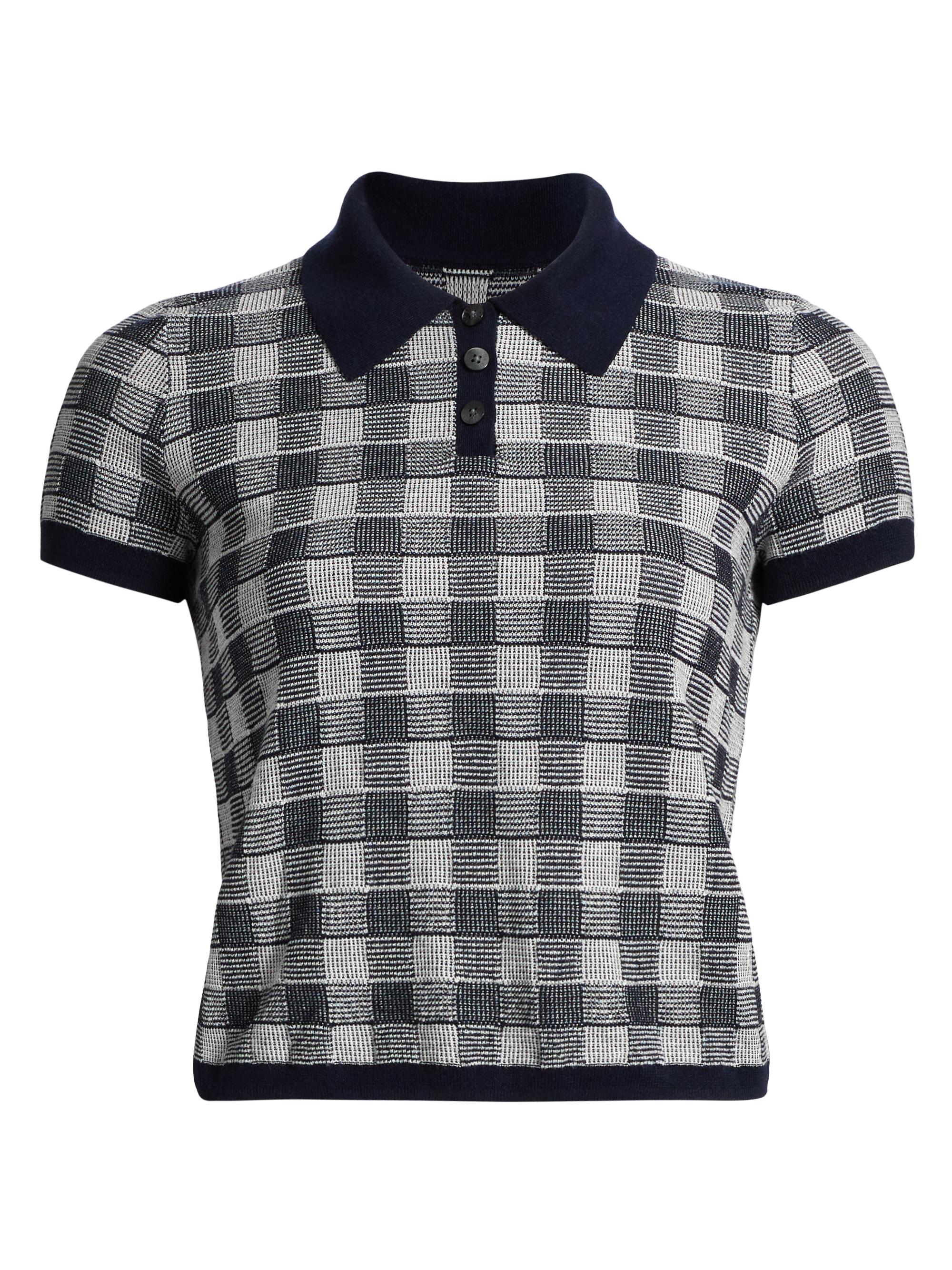 Guest in Residence Women's Gingham Shrunken Short-Sleeve Polo Shirt - Midnight Combo