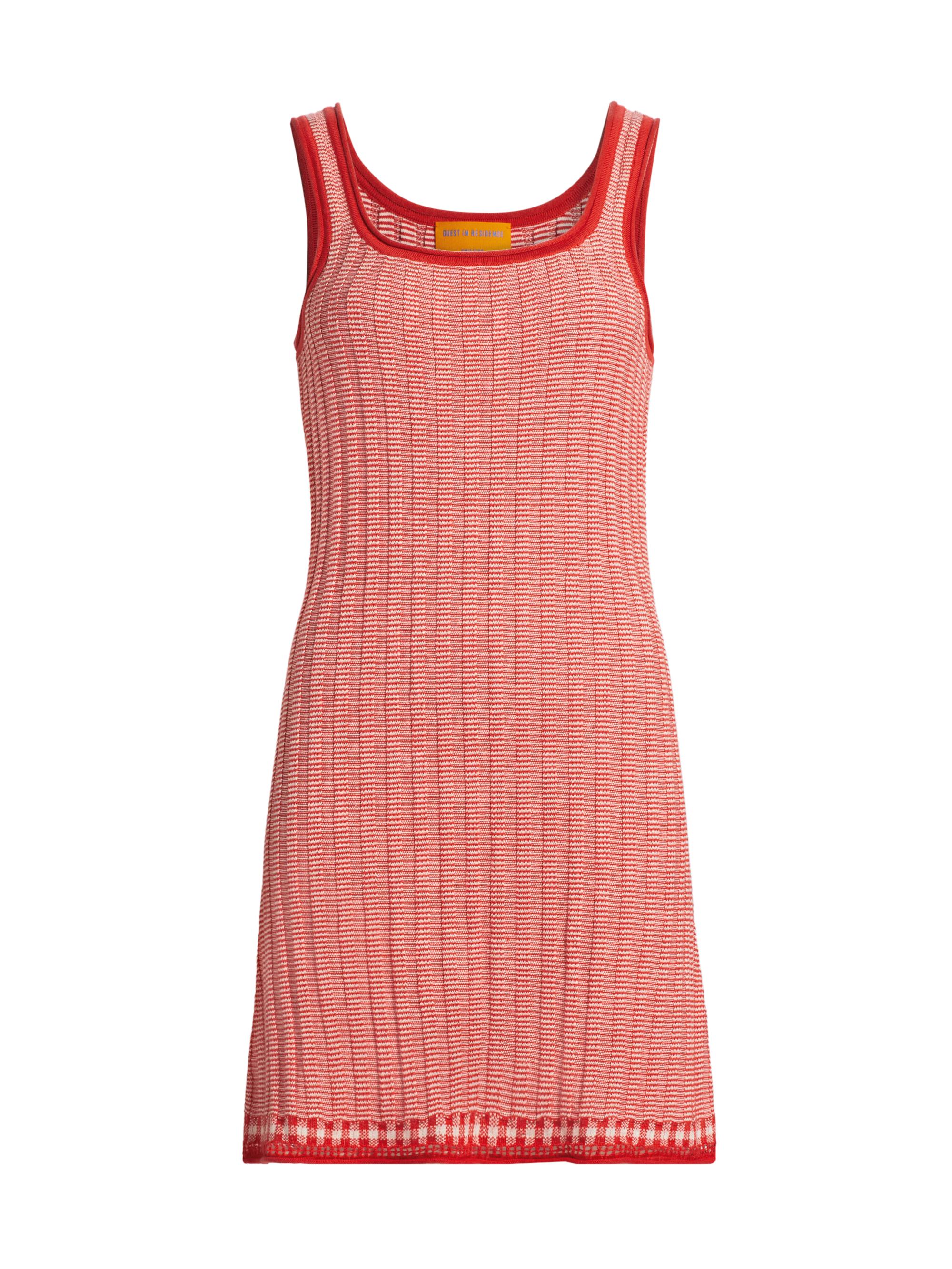 Guest in Residence Women's Fine Striped Silk & Linen Tank Minidress - True Red Cream